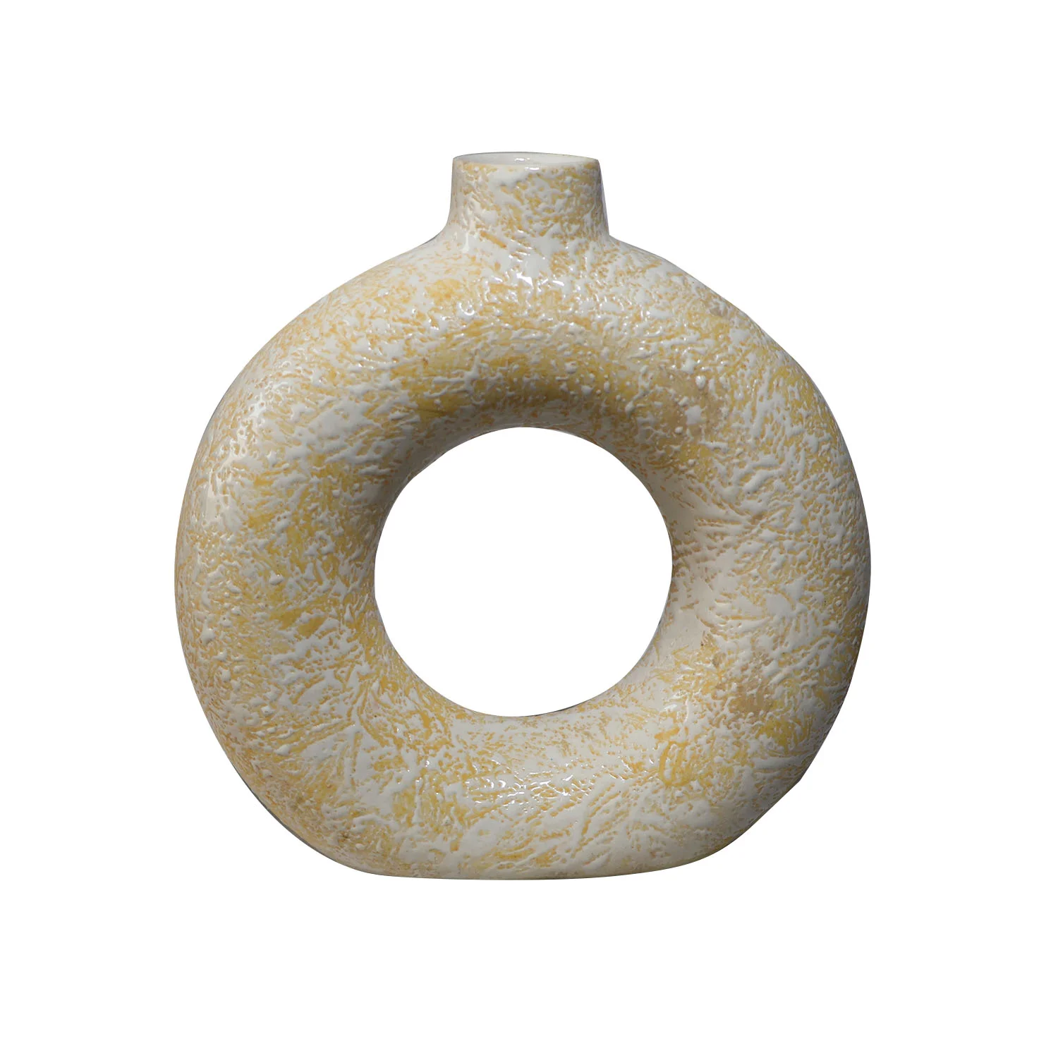 ArtistryBazaar 1.75"L x 6"W x 6.5"H inch light brown ceramic ring vase, fully handcrafted and handpainted, light in weight, must-have decor item for any space.