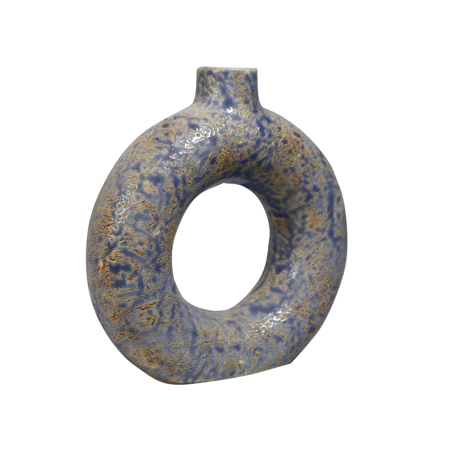 ArtistryBazaar 1.75"L x 6"W x 6.5"H inch light brown ceramic ring vase, fully handcrafted and handpainted, light in weight, must-have decor item for any space.