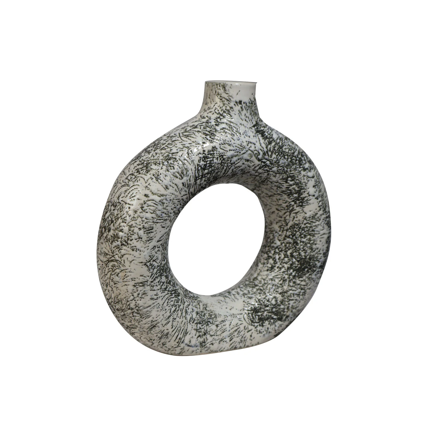 ArtistryBazaar 1.75"L x 6"W x 6.5"H inch black and white ceramic ring vase—elegant, lightweight, handmade from top to bottom, and multifunctional sculptural décor for your room.