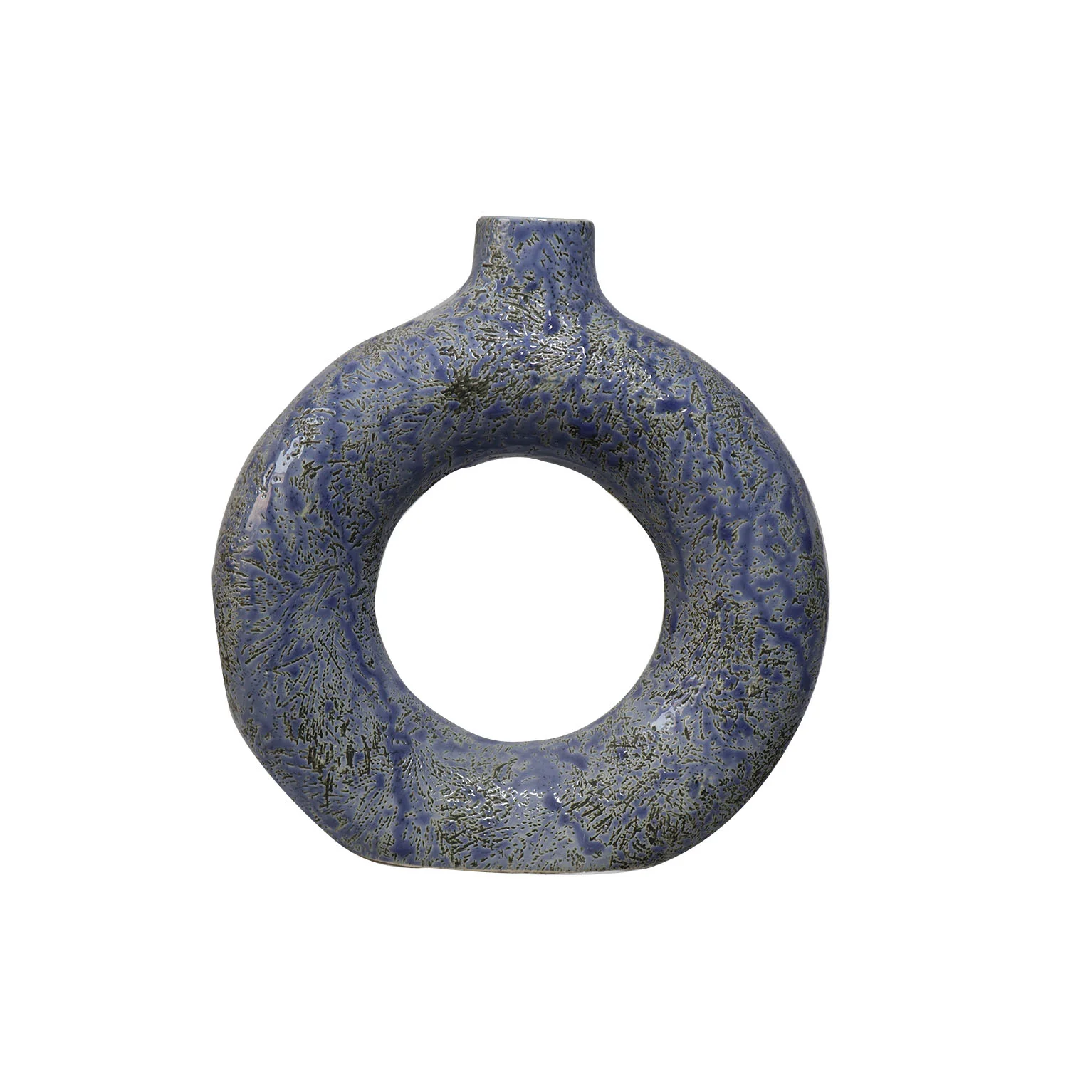 ArtistryBazaar 1.75"L x 6"W x 6.5"H inch handmade ceramic ring vase of purple & green color, suitable for all kinds of dry flowers, unique decor accessory.