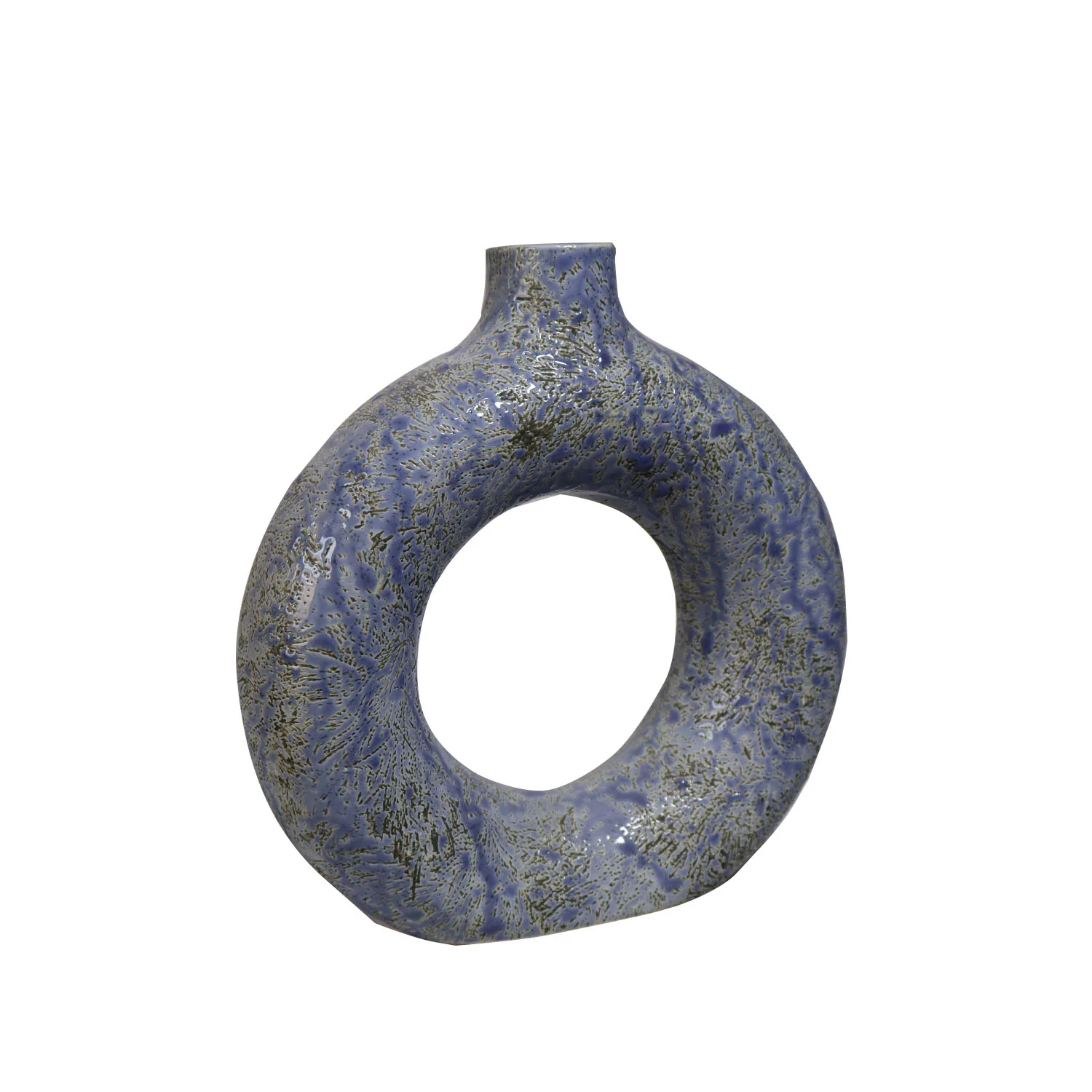 ArtistryBazaar 1.75"L x 6"W x 6.5"H inch handmade ceramic ring vase of purple & green color, suitable for all kinds of dry flowers, unique decor accessory.