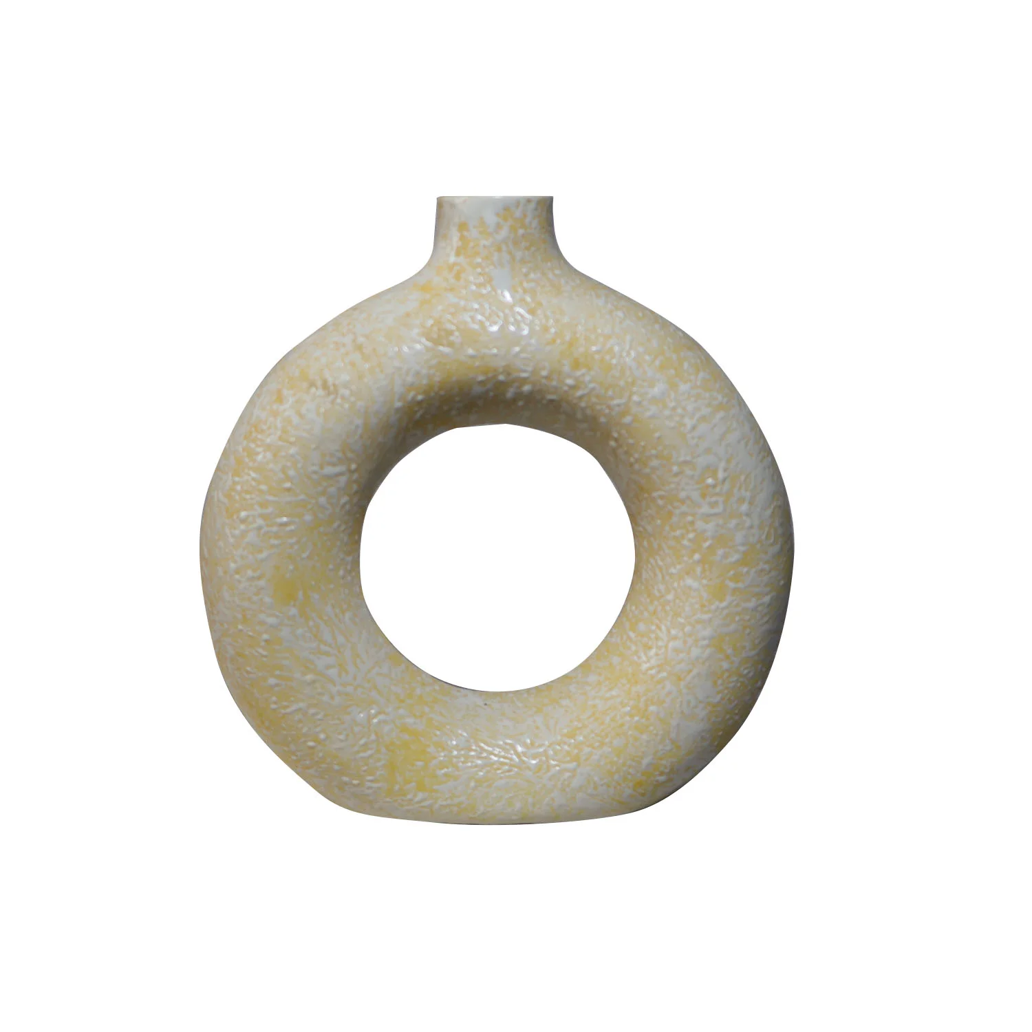 ArtistryBazaar 1.75"L x 6"W x 6.5"H inch 100% handmade ceramic ring vase, white & yellow design, light in weight, suitable for home décor and utility needs.