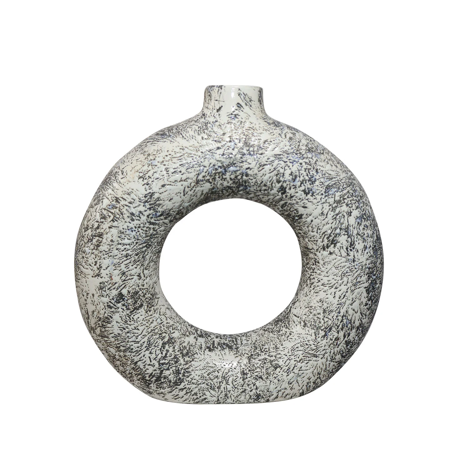 ArtistryBazaar 2.5"L x 8"W x 8.5"H inch black and white ceramic ring shape vase, made by artisans, a unique and lightweight décor statement for every space