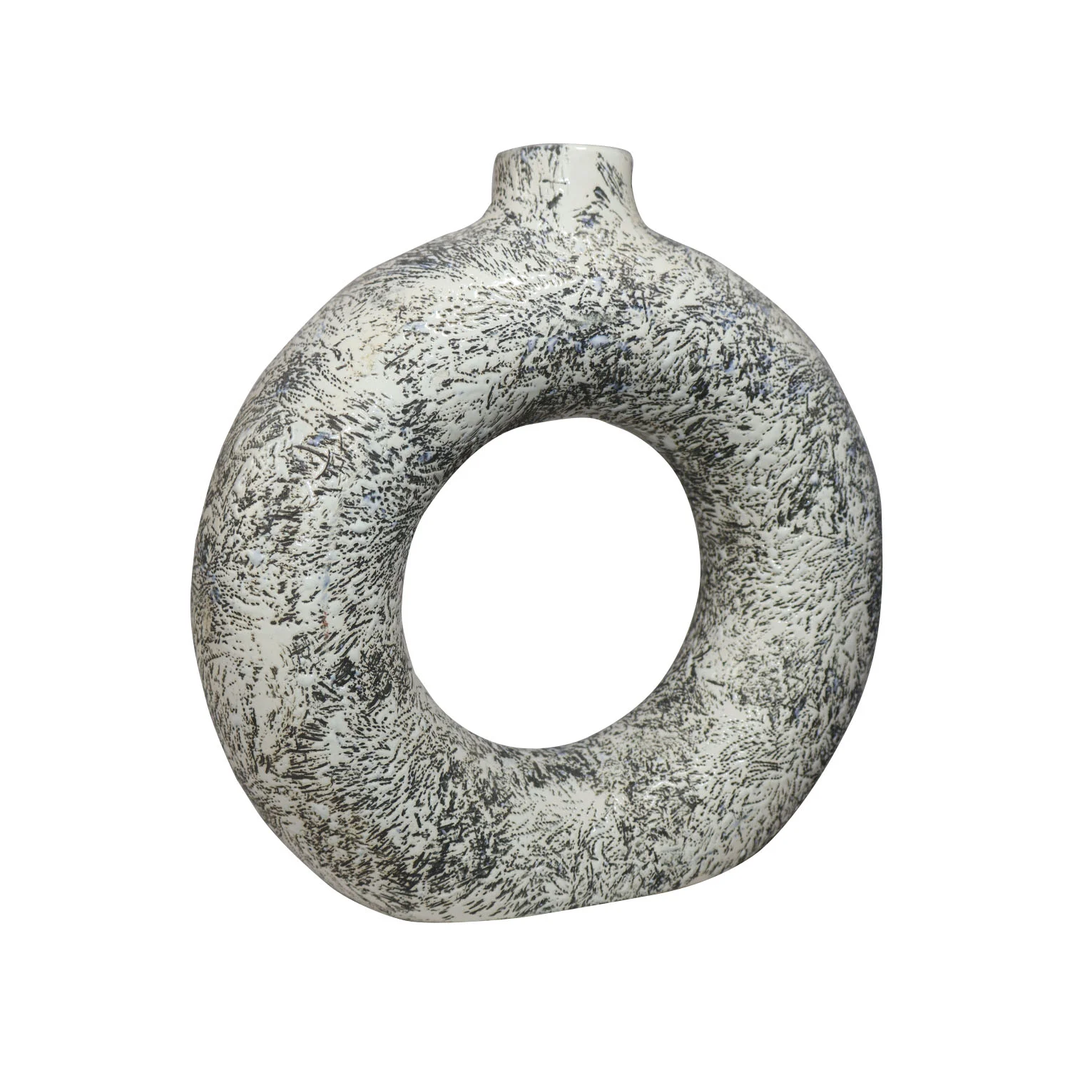 ArtistryBazaar 2.5"L x 8"W x 8.5"H inch black and white ceramic ring shape vase, made by artisans, a unique and lightweight décor statement for every space