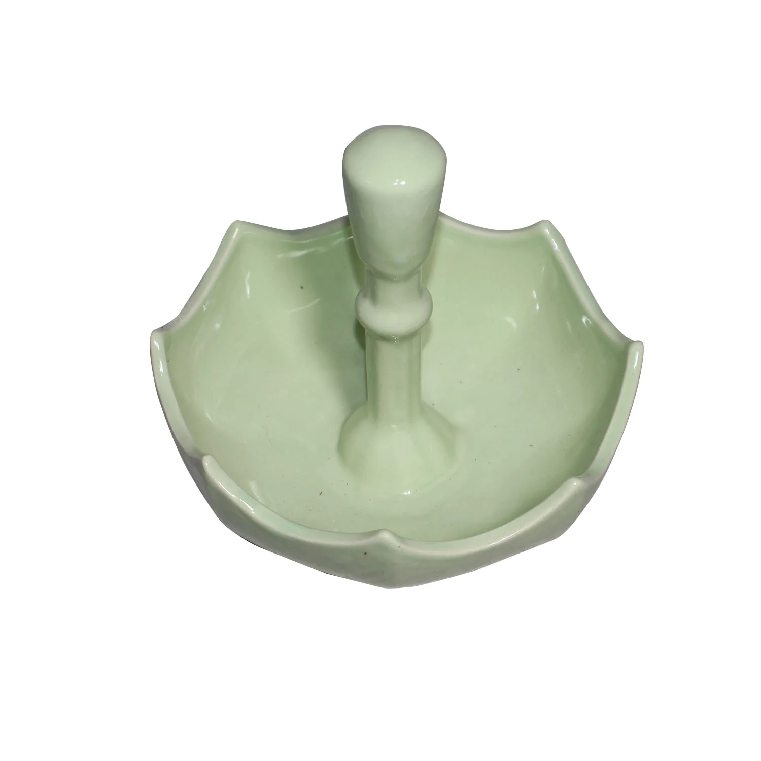 ArtistryBazaar 6"L x 6"W x 5"H inch green flipped umbrella snack bowl with handle, playful handmade platter crafted from ceramic—a lightweight masterpiece for snacks, décor, or gifting.