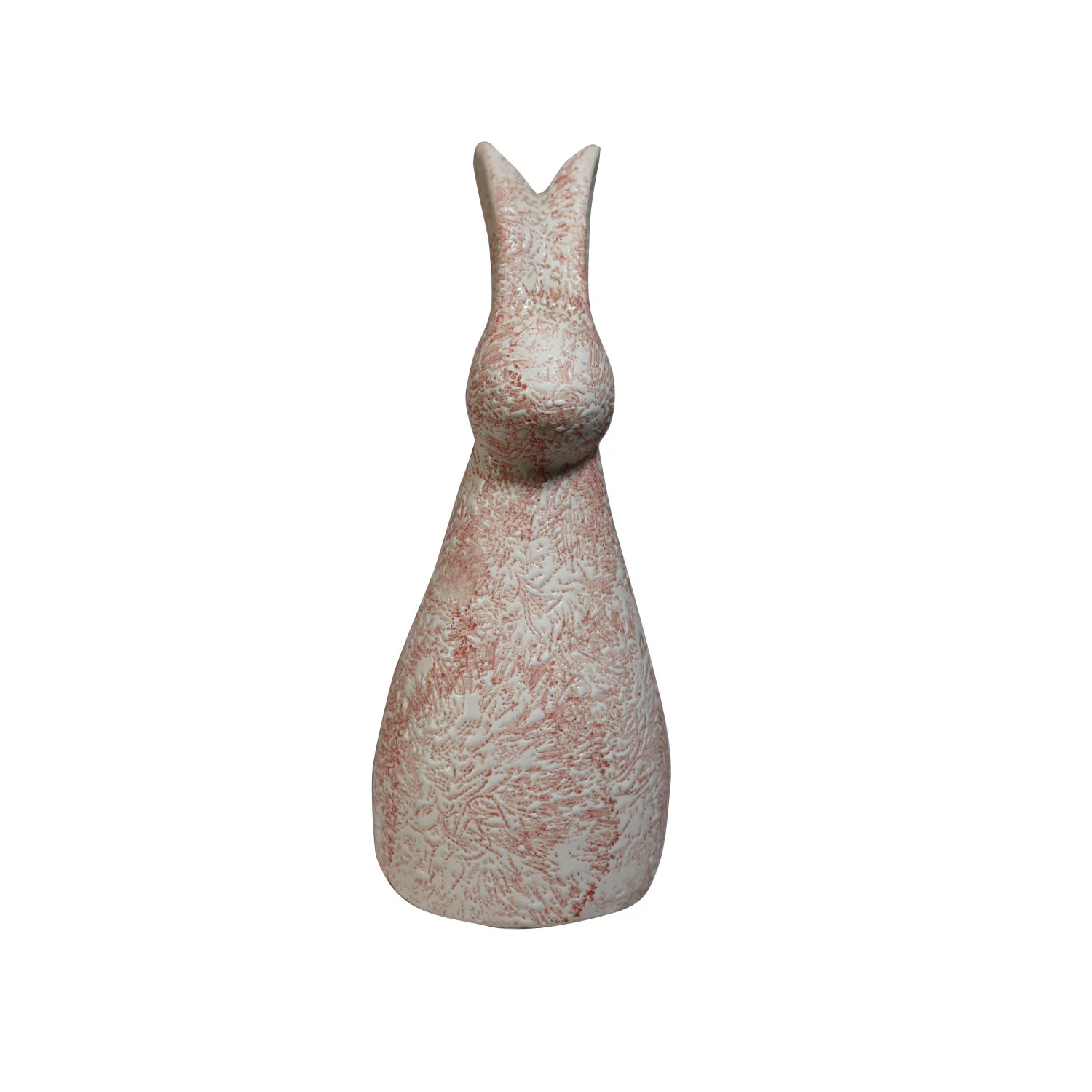 ArtistryBazaar 3.5"L x 3.5"W x 9.5"H inch handcrafted ceramic animal statue, abstract rabbit design, beige & red finish, perfect for home décor and thoughtful gifting idea.