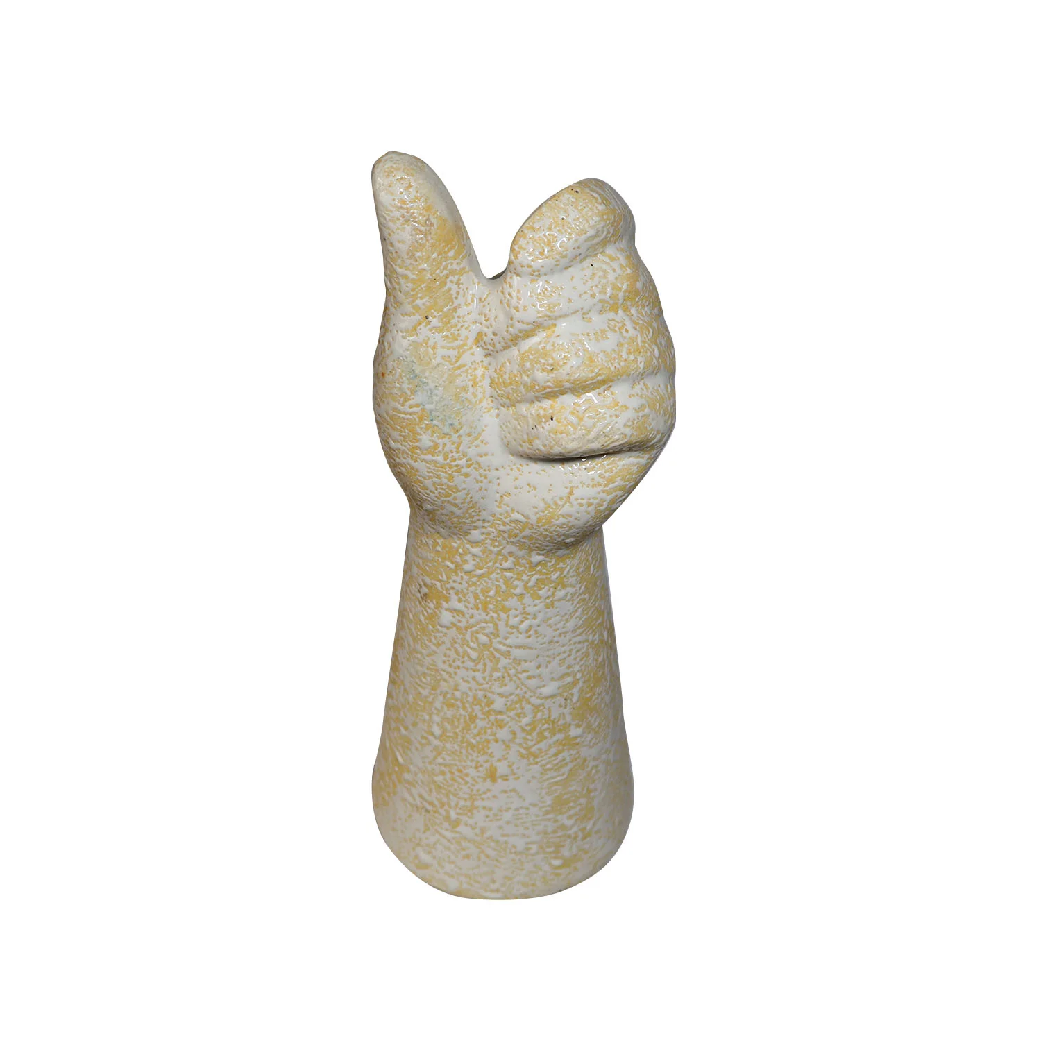 ArtistryBazaar 3.5"L x 3.5"W x 9.2"H inch hand-shaped ceramic vase with off white and yellow design—a small, elegant, and lightweight art piece for décor