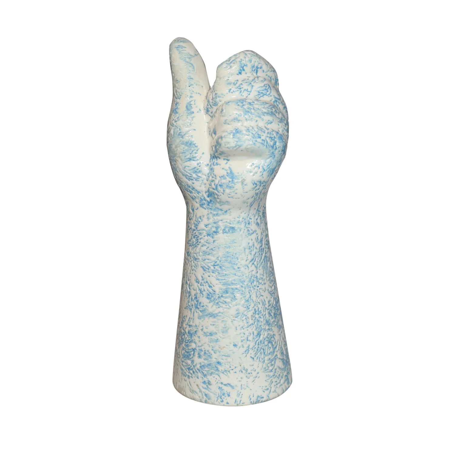 ArtistryBazaar 3.5"L x 3.5"W x 9.2"H inch handcrafted hand-shaped ceramic vase with speckled blue finish & cream base, perfect decor item for artistic expression in modern homes
