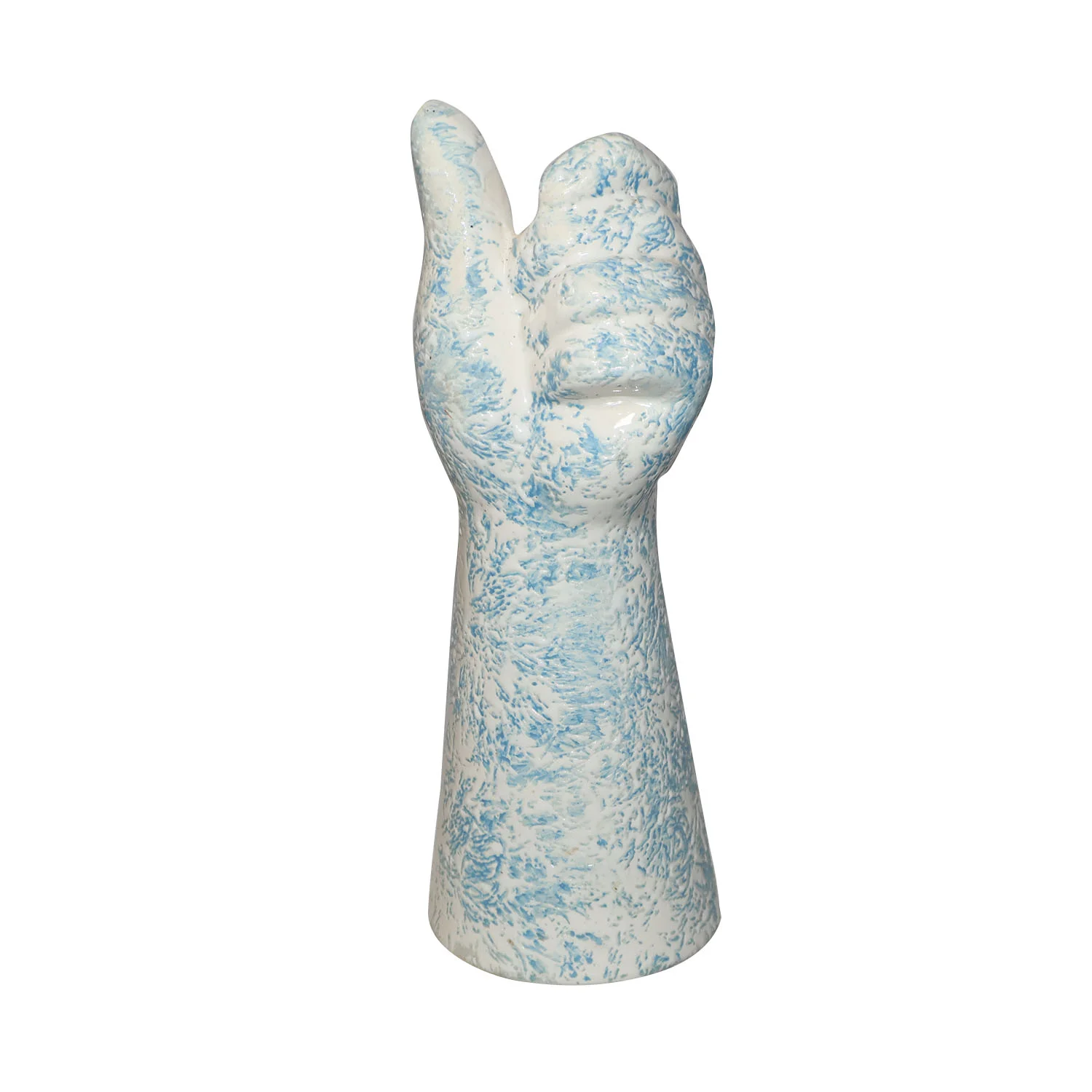 ArtistryBazaar 3.5"L x 3.5"W x 9.2"H inch handcrafted hand-shaped ceramic vase with speckled blue finish & cream base, perfect decor item for artistic expression in modern homes