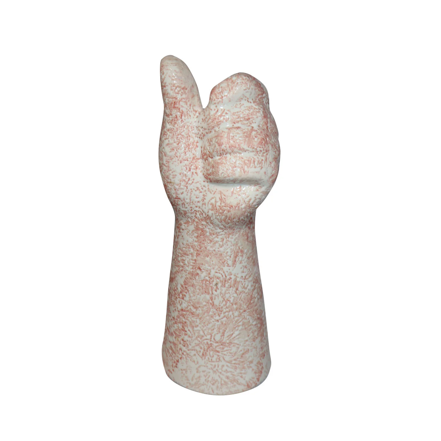 ArtistryBazaar 3.5"L x 3.5"W x 9.2"H inch hand-sculpted ceramic vase, fist-shape design, speckled orange beauty with subtle off-white base, best for floral arrangements or minimalist decor. 