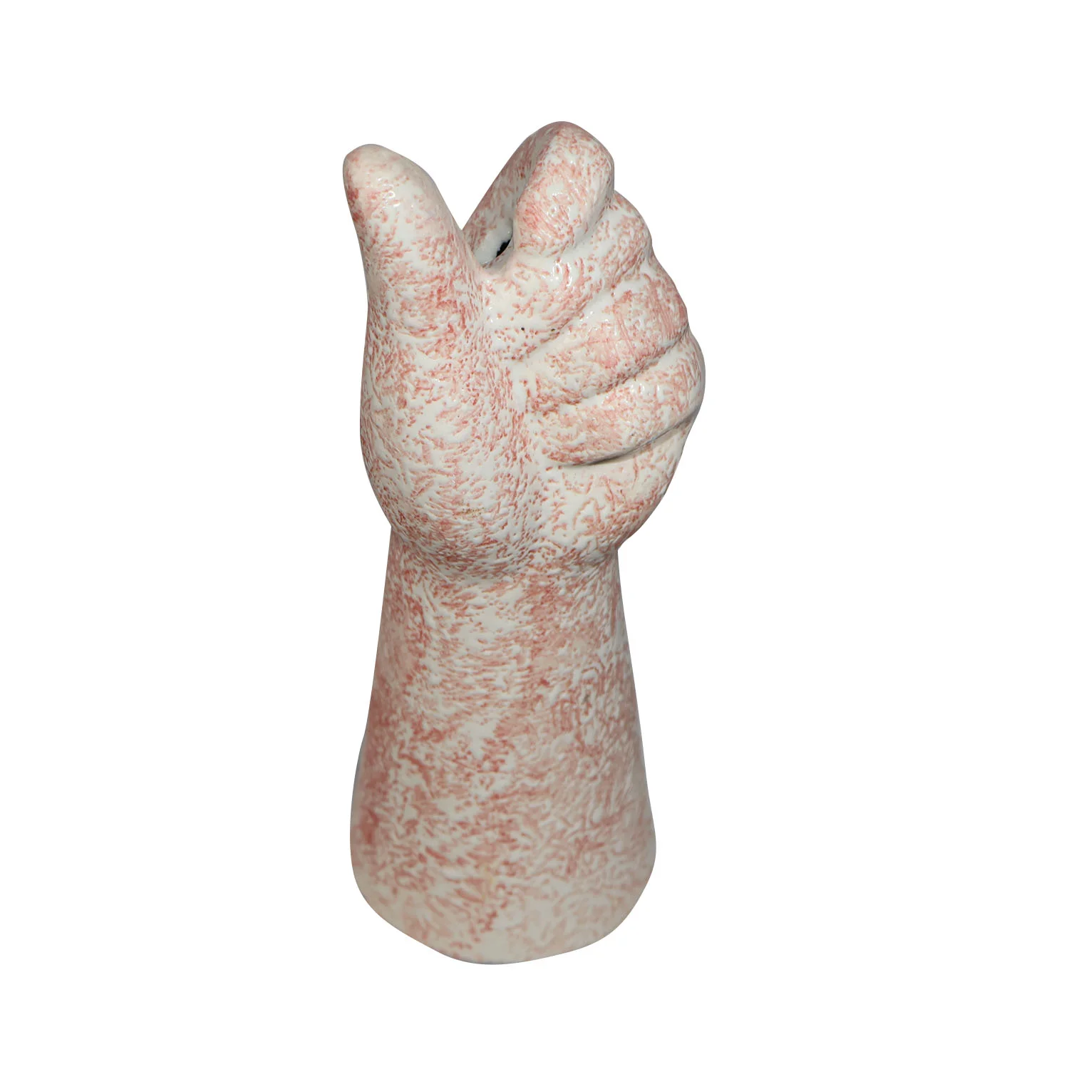 ArtistryBazaar 3.5"L x 3.5"W x 9.2"H inch hand-sculpted ceramic vase, fist-shape design, speckled orange beauty with subtle off-white base, best for floral arrangements or minimalist decor. 