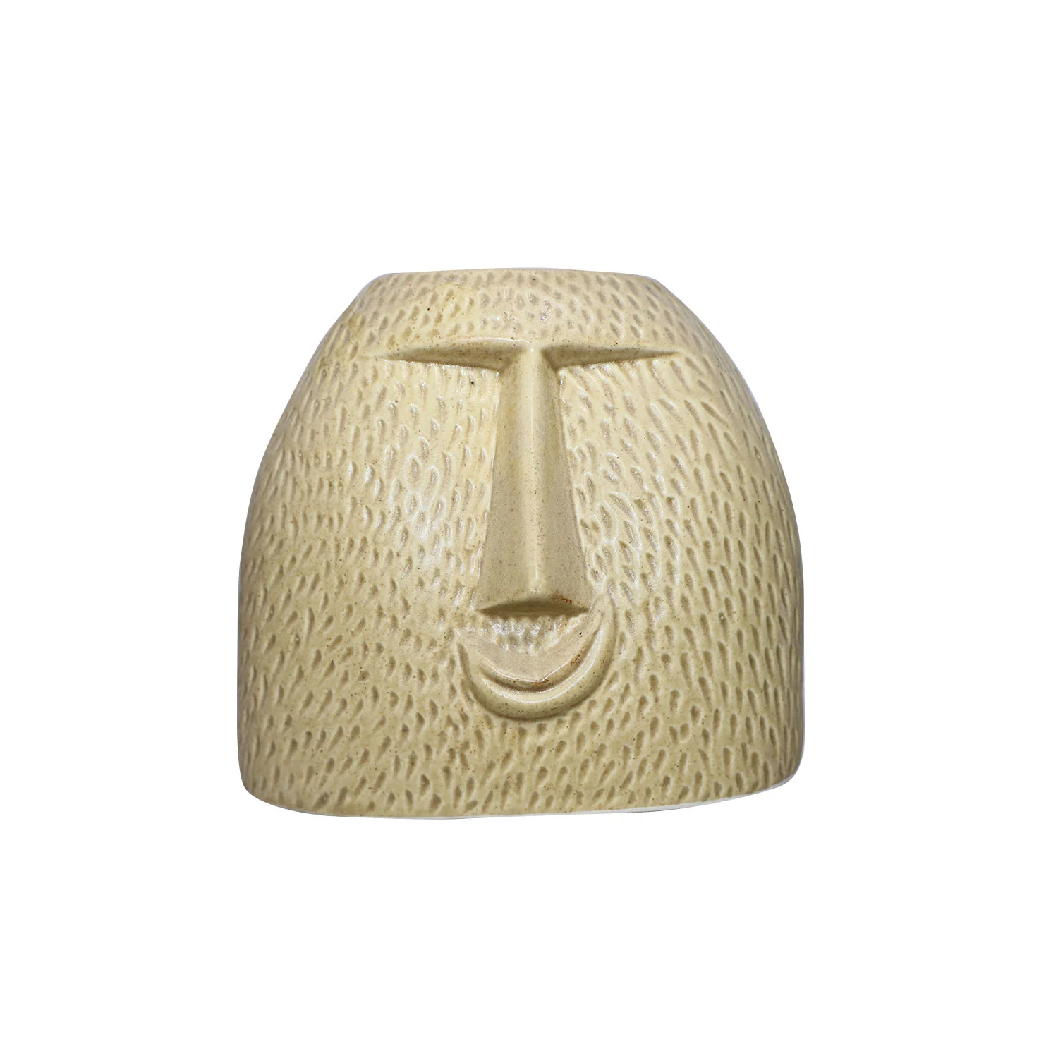 ArtistryBazaar 7"L x 3.2"W x 6.5"H inch handmade ceramic flower vase with smiling face motif with matte finish, ideal as a decor item and thoughtful gift.