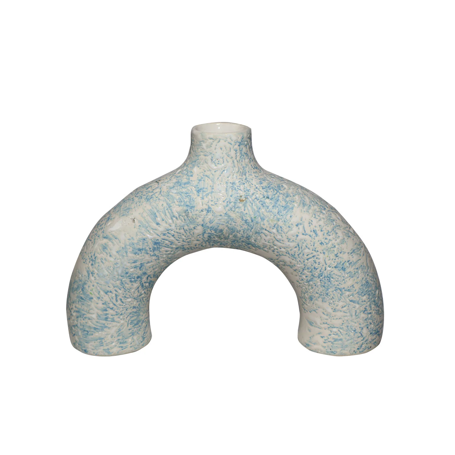ArtistryBazaar 10.4"L x 2.8"W x 6.8"H inch white & light-blue ceramic flower vase, 100% handmade, curved & abstract design with narrow neck and magnet-like shape.
