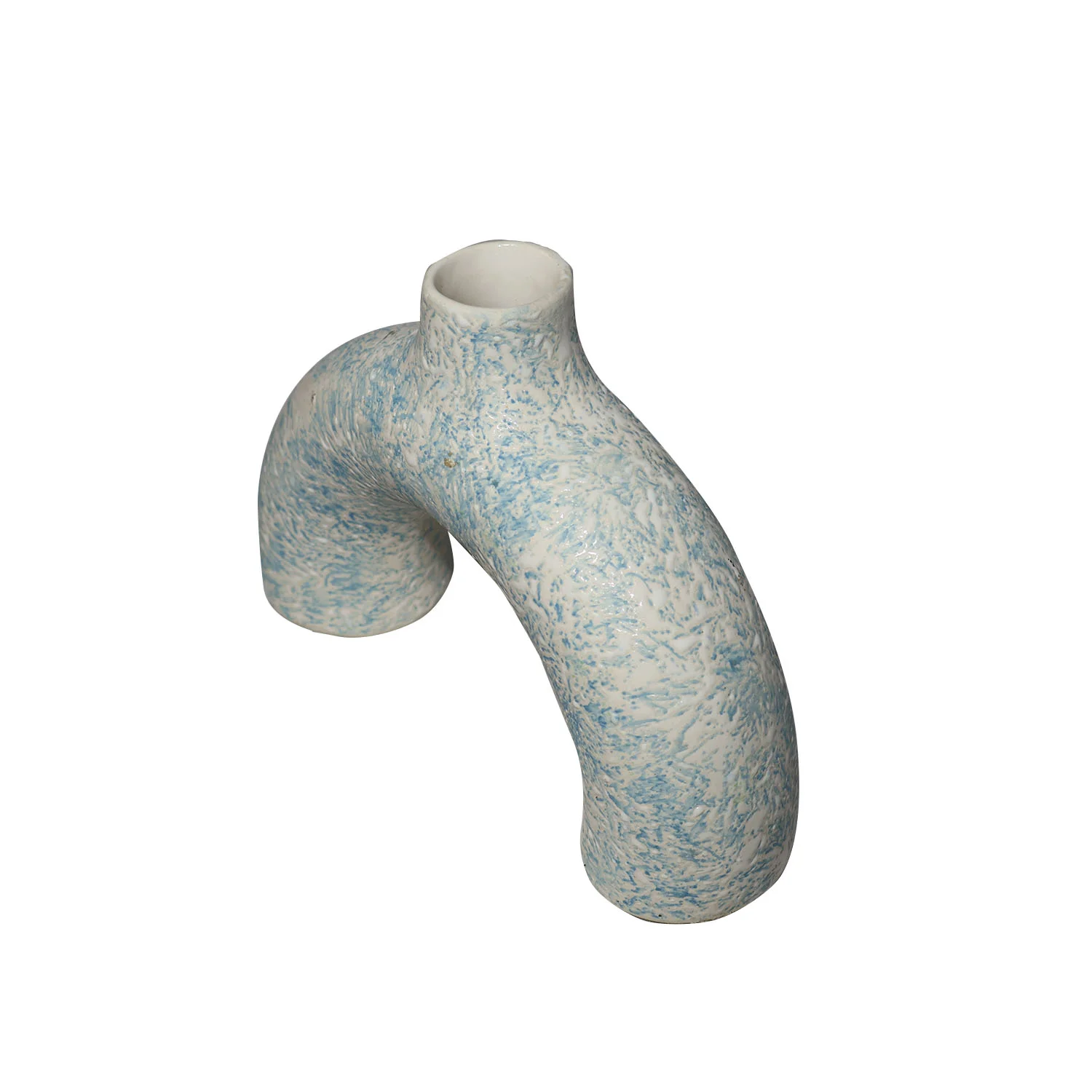 ArtistryBazaar 10.4"L x 2.8"W x 6.8"H inch white & light-blue ceramic flower vase, 100% handmade, curved & abstract design with narrow neck and magnet-like shape.