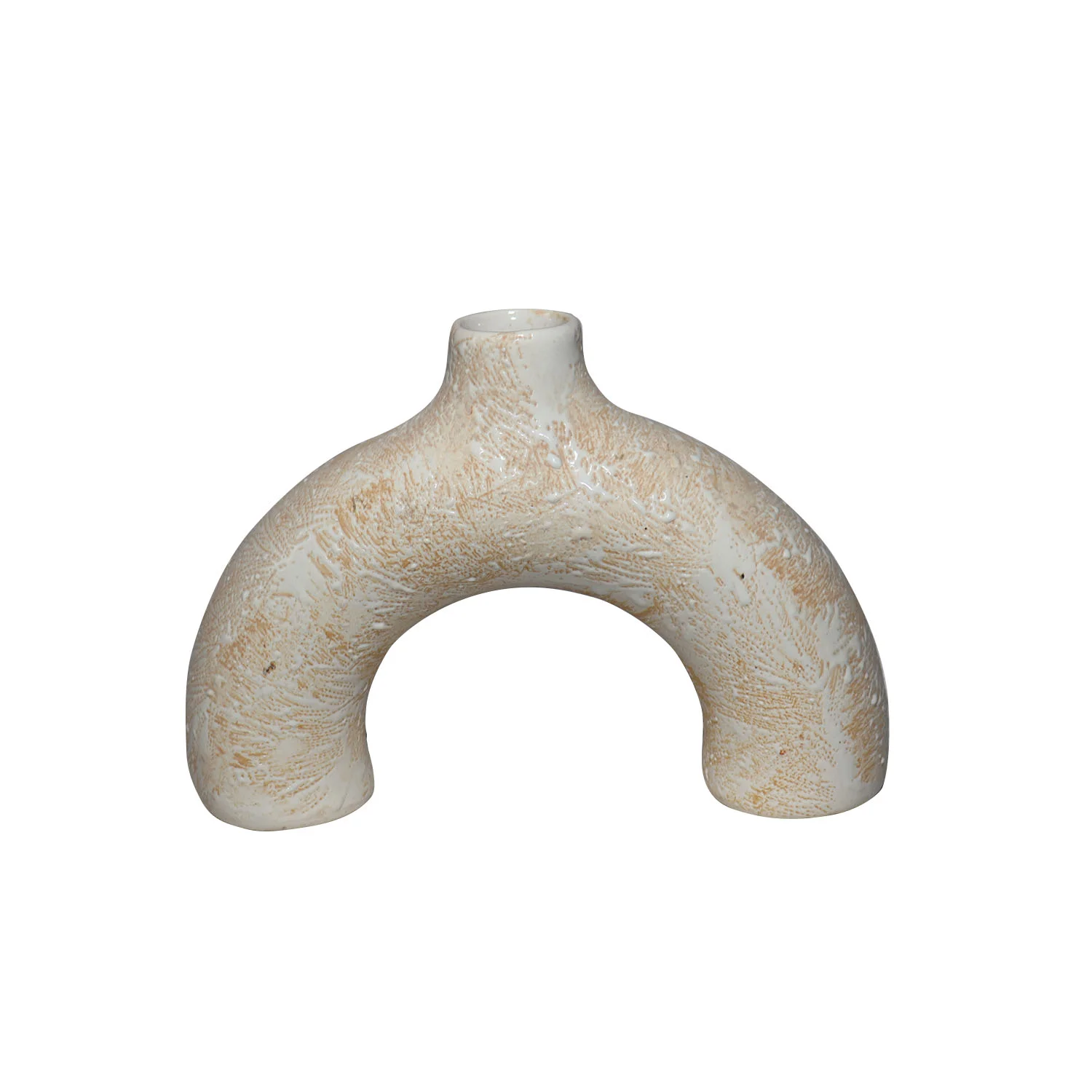 ArtistryBazaar 10.4"L x 2.8"W x 6.8"H inch white handmade unique flower ceramic vase, semi-cricle form, matte finish with beige speckles, suitable for timeless decor.