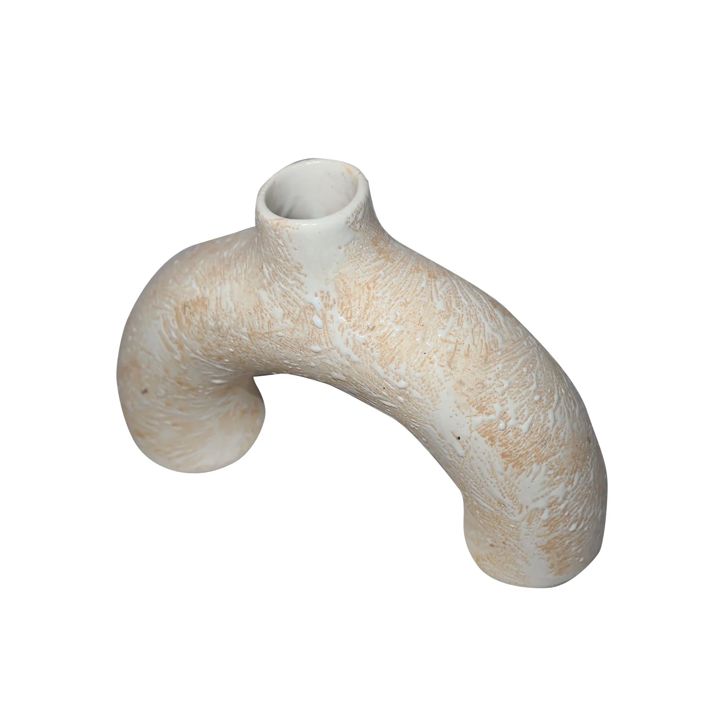 ArtistryBazaar 10.4"L x 2.8"W x 6.8"H inch white handmade unique flower ceramic vase, semi-cricle form, matte finish with beige speckles, suitable for timeless decor.