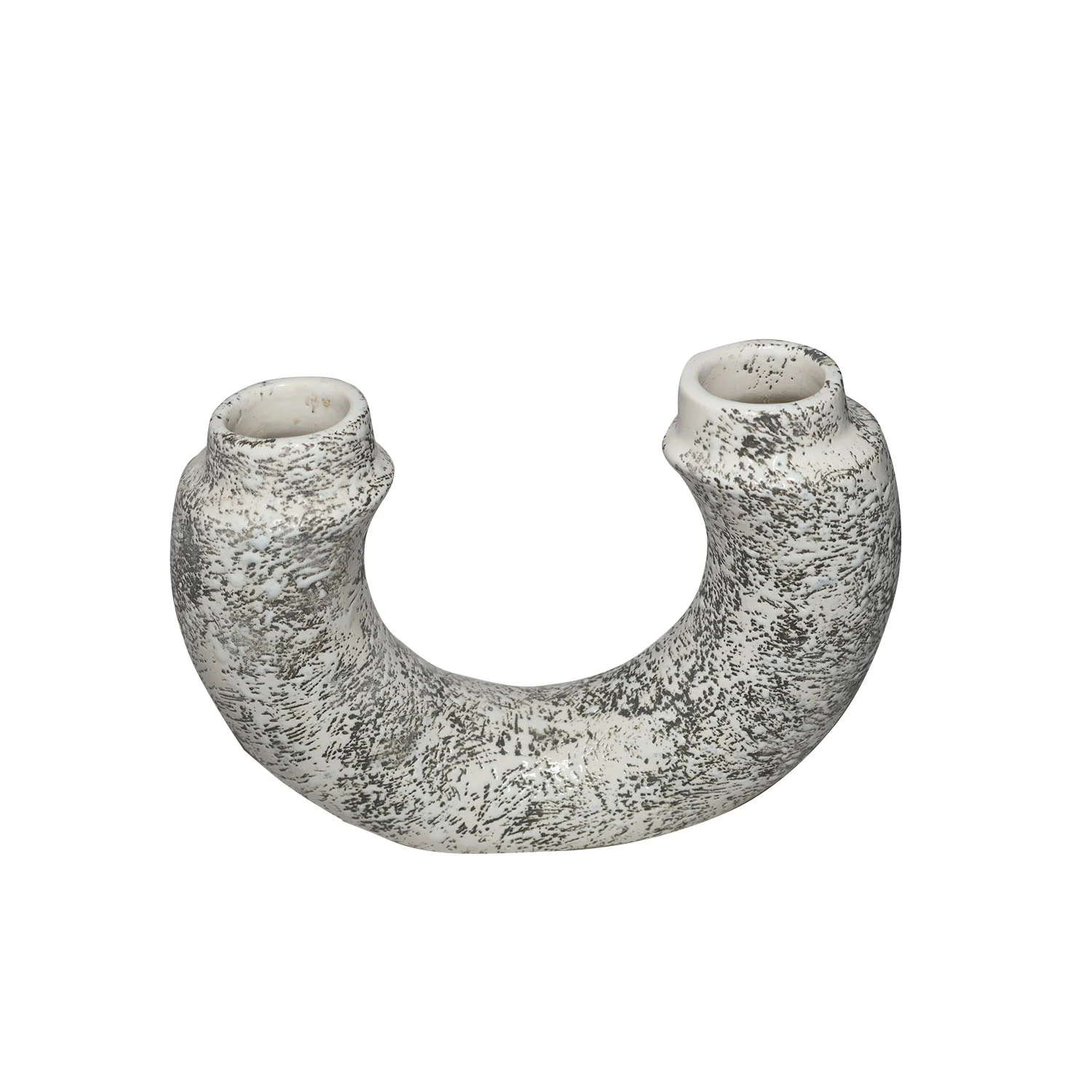 ArtistryBazaar 9.7"L x 2.8"W x 7"H inch U-shaped ceramic vase with two openings, handmade with love by local artisans, perfect for modern and compact home decor.
