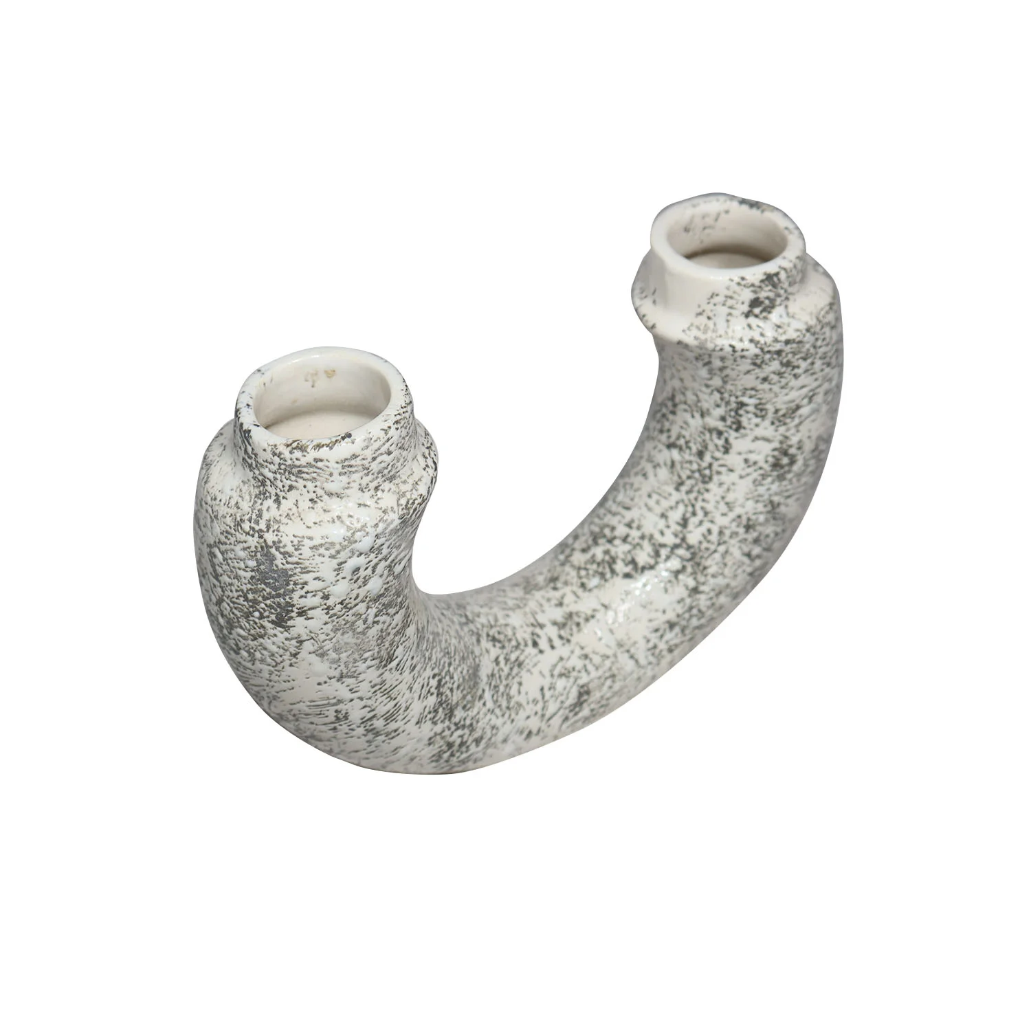 ArtistryBazaar 9.7"L x 2.8"W x 7"H inch U-shaped ceramic vase with two openings, handmade with love by local artisans, perfect for modern and compact home decor.