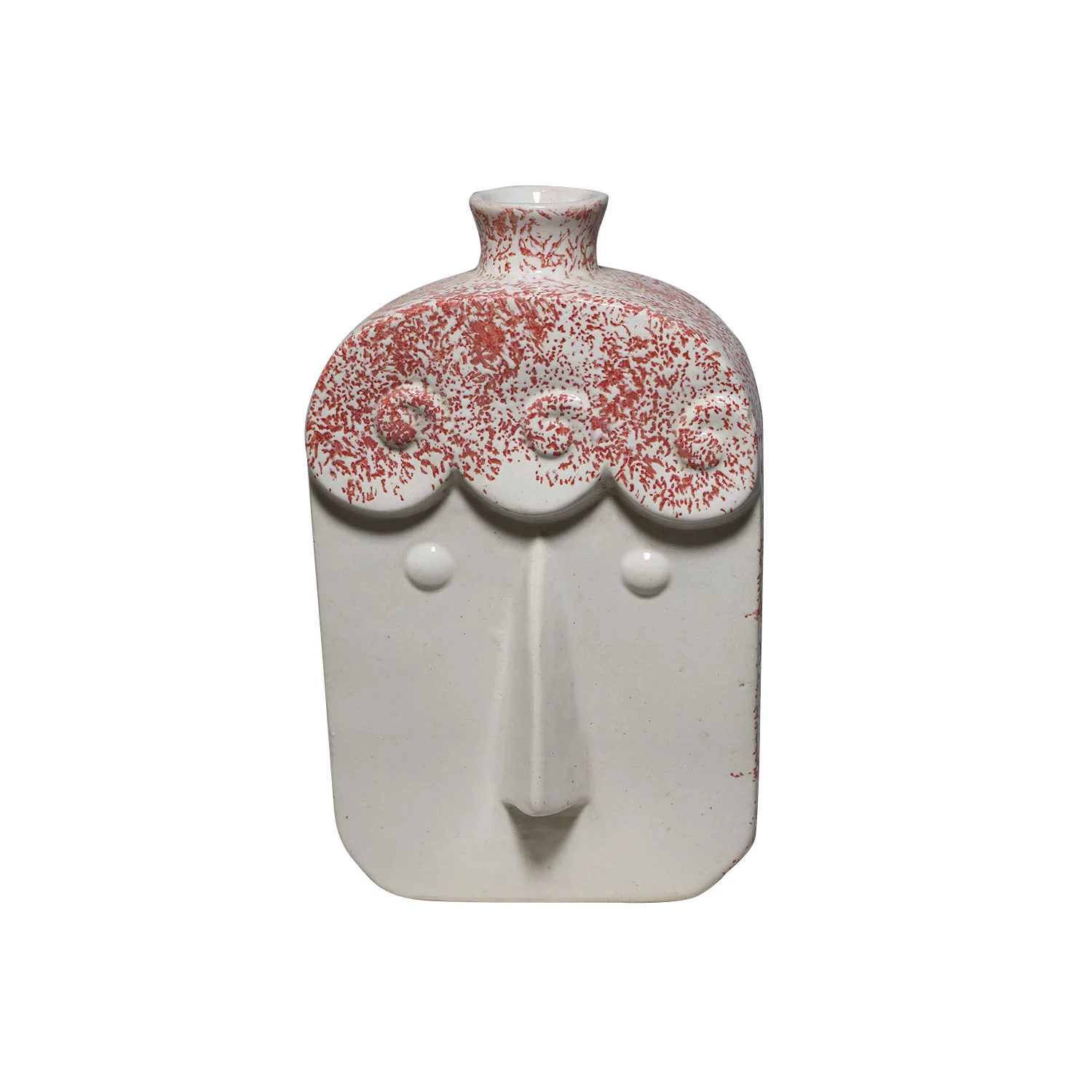 ArtistryBazaar 5.9"L x 3.2"W x 9"H inch handmade ceramic face vase with whimsical white & red hair design, unique sculpture for stylish home decor and flower arrangements.