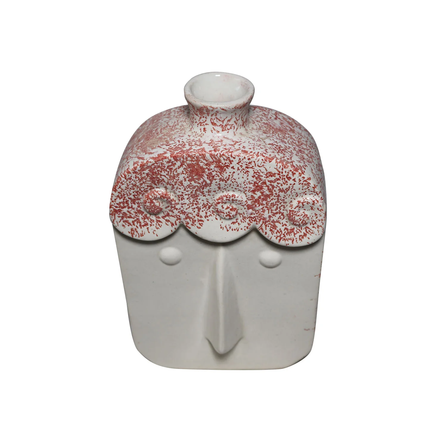 ArtistryBazaar 5.9"L x 3.2"W x 9"H inch handmade ceramic face vase with whimsical white & red hair design, unique sculpture for stylish home decor and flower arrangements.