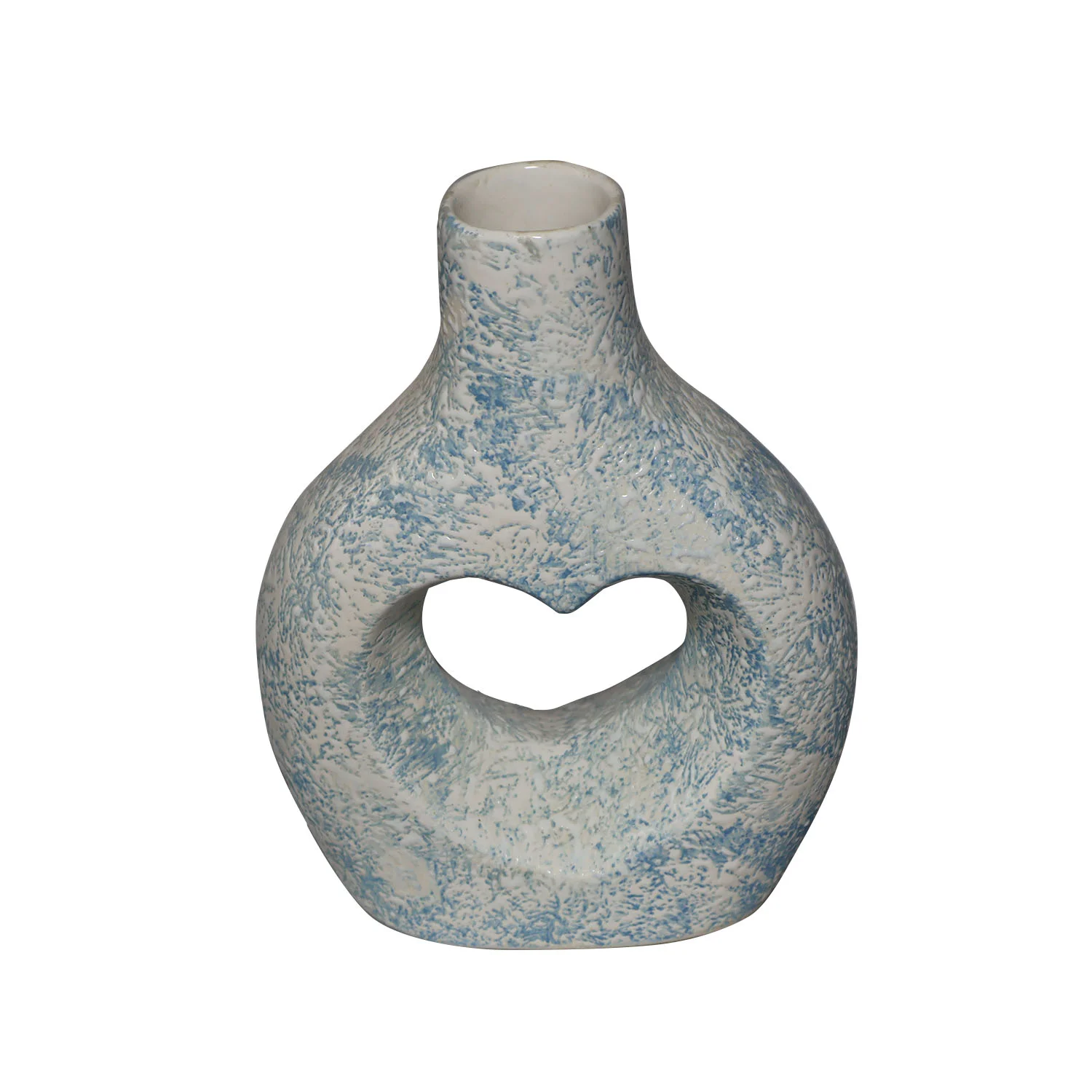 ArtistryBazaar 6.6"L x 3.2"W x 8.5"H inch heart-shaped ceramic vase with white & blue color, made by artisans, lovely design for space interior and decor.