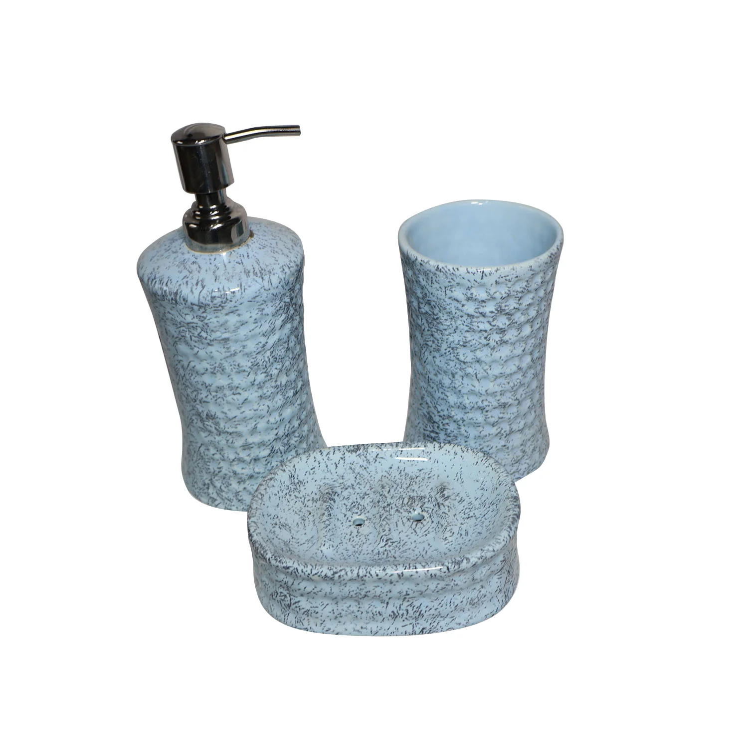 ArtistryBazaar 3.5"L x 3.5"W x 6.5"H inch handmade pale green bathroom set of 3, ceramic soap dispenser, toothbrush holder, dish holder, stylish & functional bathroom decor.