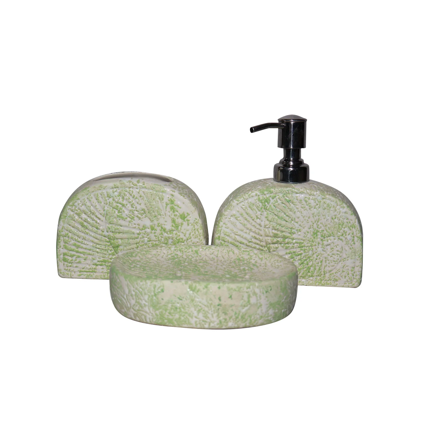 ArtistryBazaar 5"L x 2"W x 6"H inch handmade cream color ceramic bathroom decor, set of 3, soap dispenser, soap dish, & toothbrush holder, durable, stylish, and practical bathroom accessories.