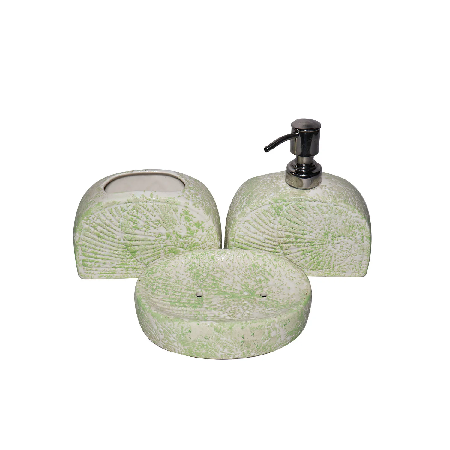 ArtistryBazaar 5"L x 2"W x 6"H inch handmade cream color ceramic bathroom decor, set of 3, soap dispenser, soap dish, & toothbrush holder, durable, stylish, and practical bathroom accessories.