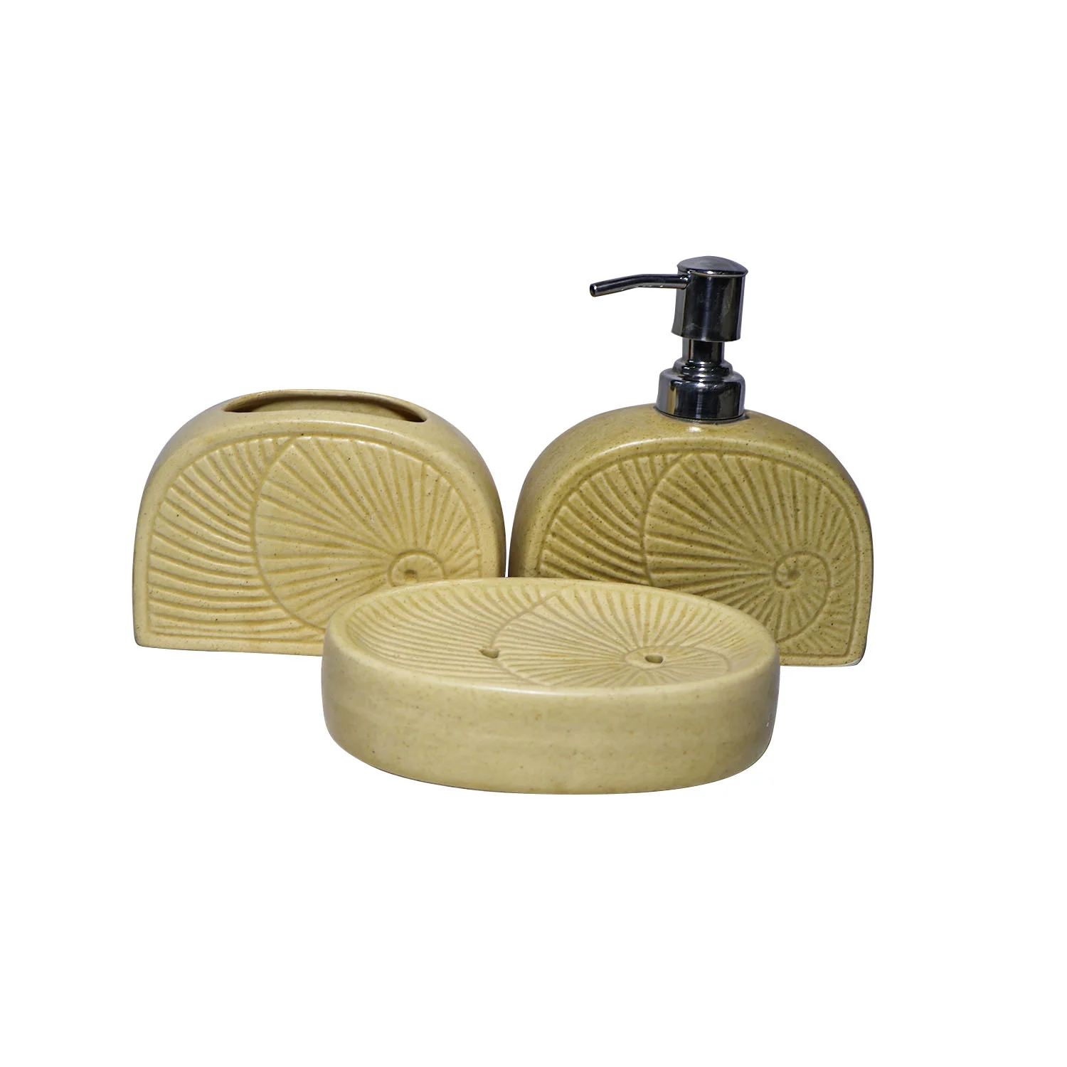 ArtistryBazaar 5"L x 2"W x 6"H inch handmade cream color ceramic bathroom decor, set of 3, soap dispenser, soap dish, & toothbrush holder, durable, stylish, and practical bathroom accessories.