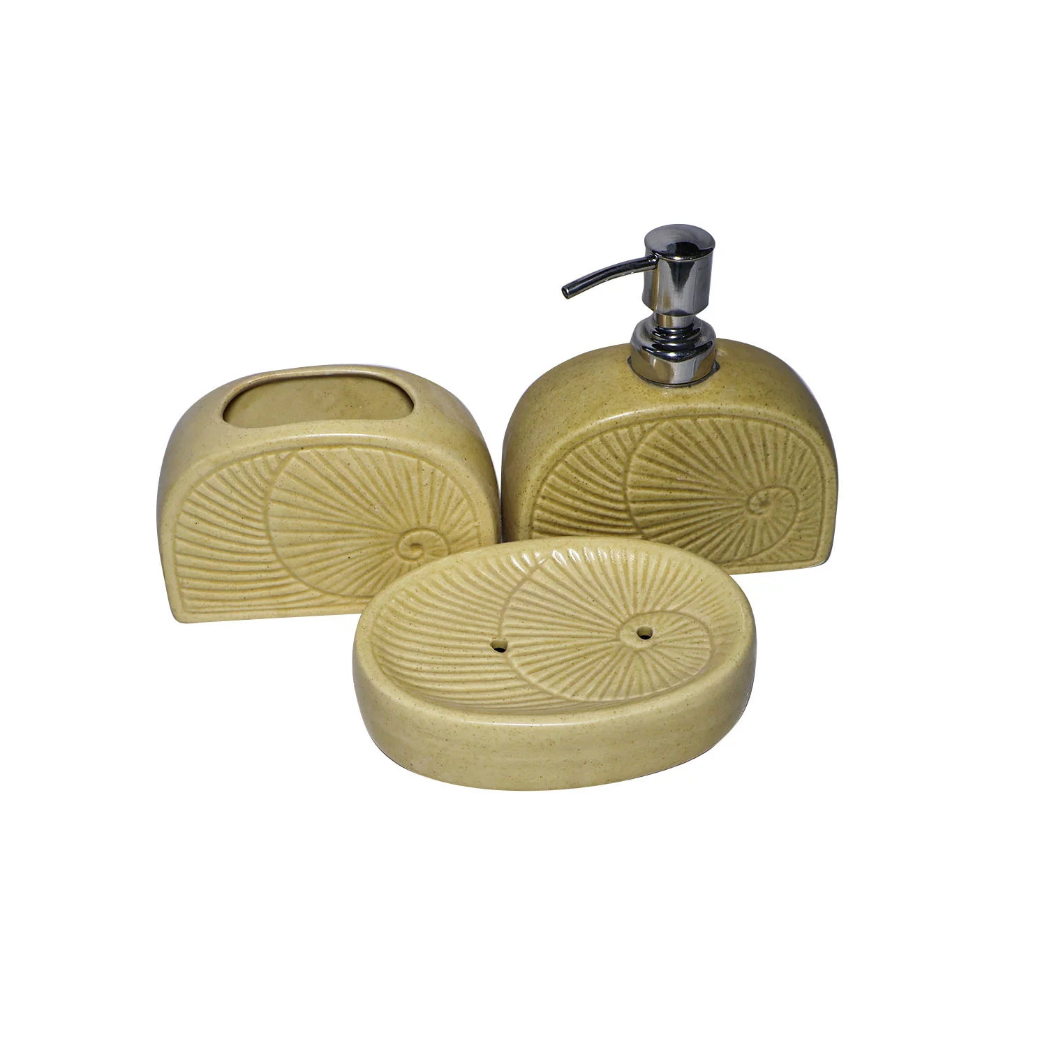 ArtistryBazaar 5"L x 2"W x 6"H inch handmade cream color ceramic bathroom decor, set of 3, soap dispenser, soap dish, & toothbrush holder, durable, stylish, and practical bathroom accessories.
