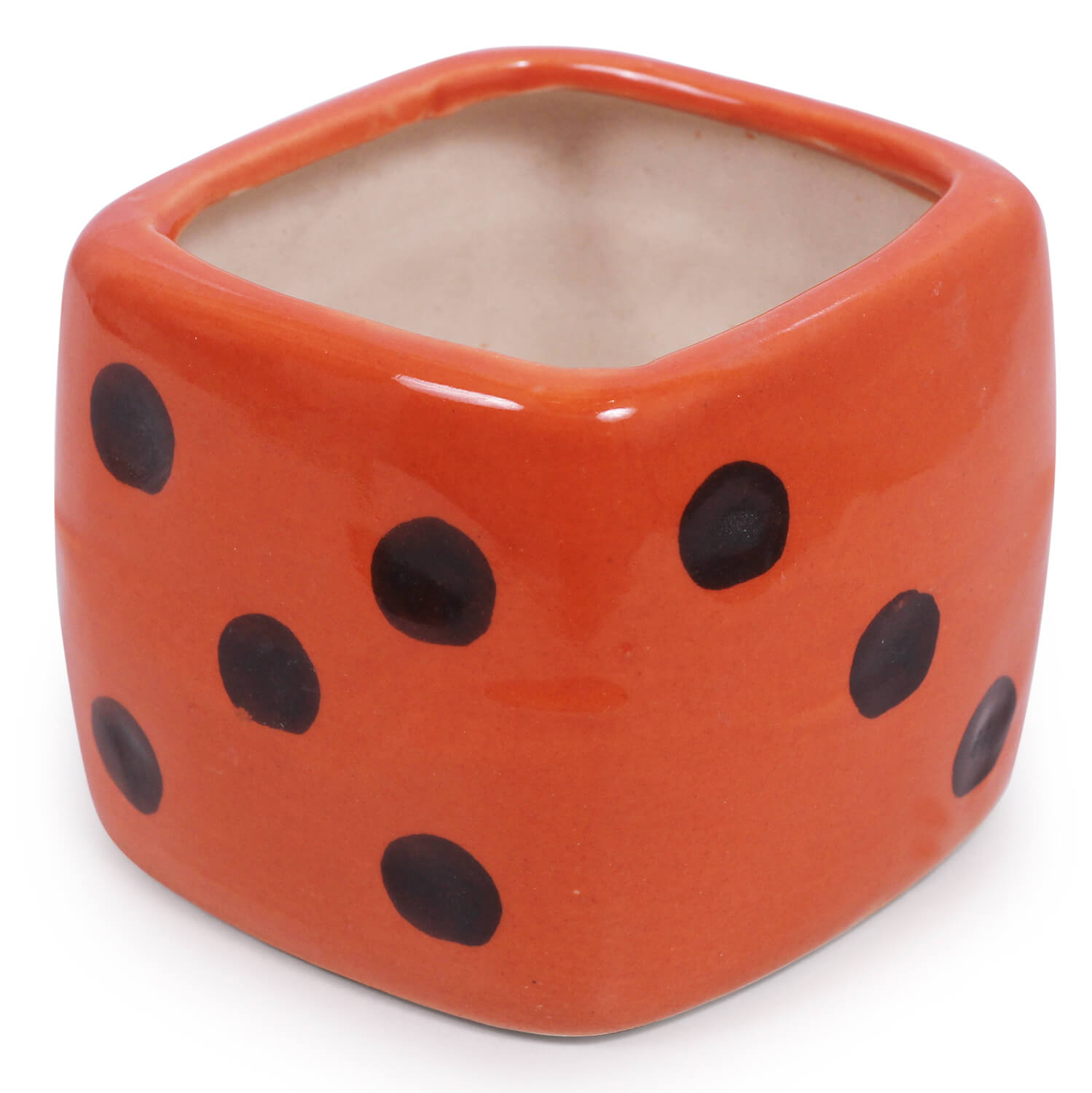 ArtistryBazaar 3.5"WX3"H ceramic dice orange color with black dot office  home table decor pot