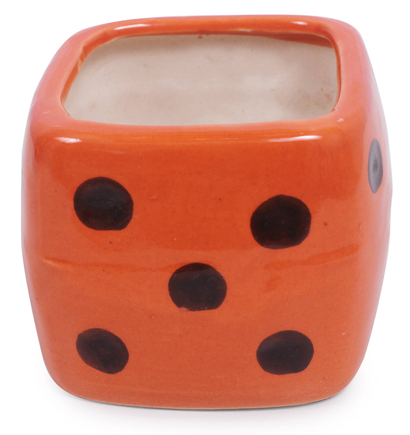 ArtistryBazaar 3.5"WX3"H ceramic dice orange color with black dot office  home table decor pot