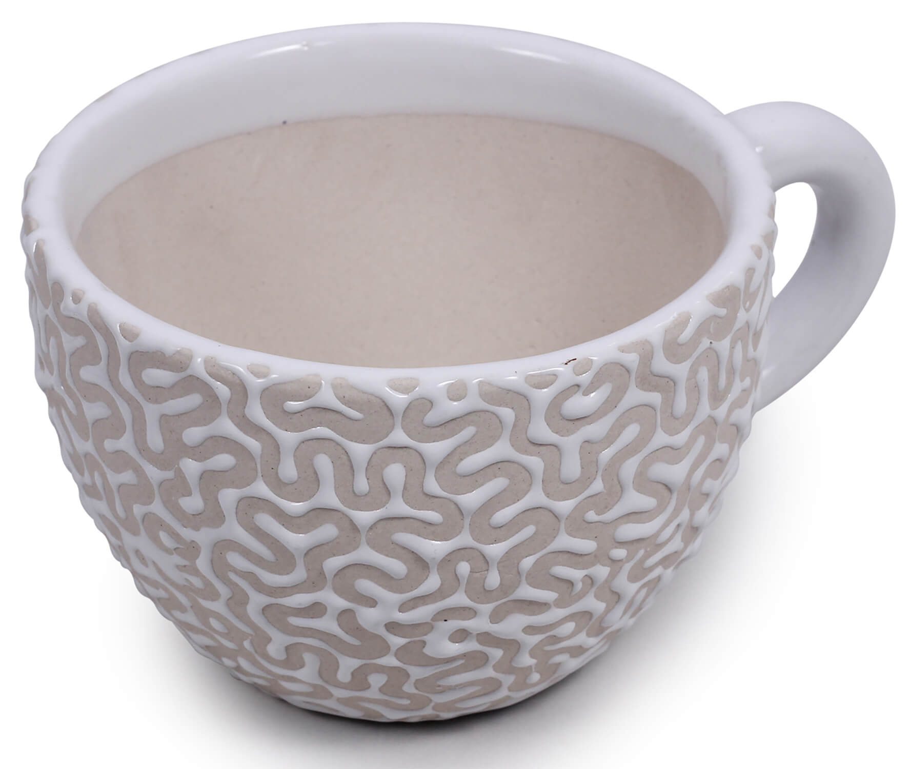 ArtistryBazaar 6"Wx4"H ceramic white cup shape texture print flower pot for indoor outdoor home and office decor