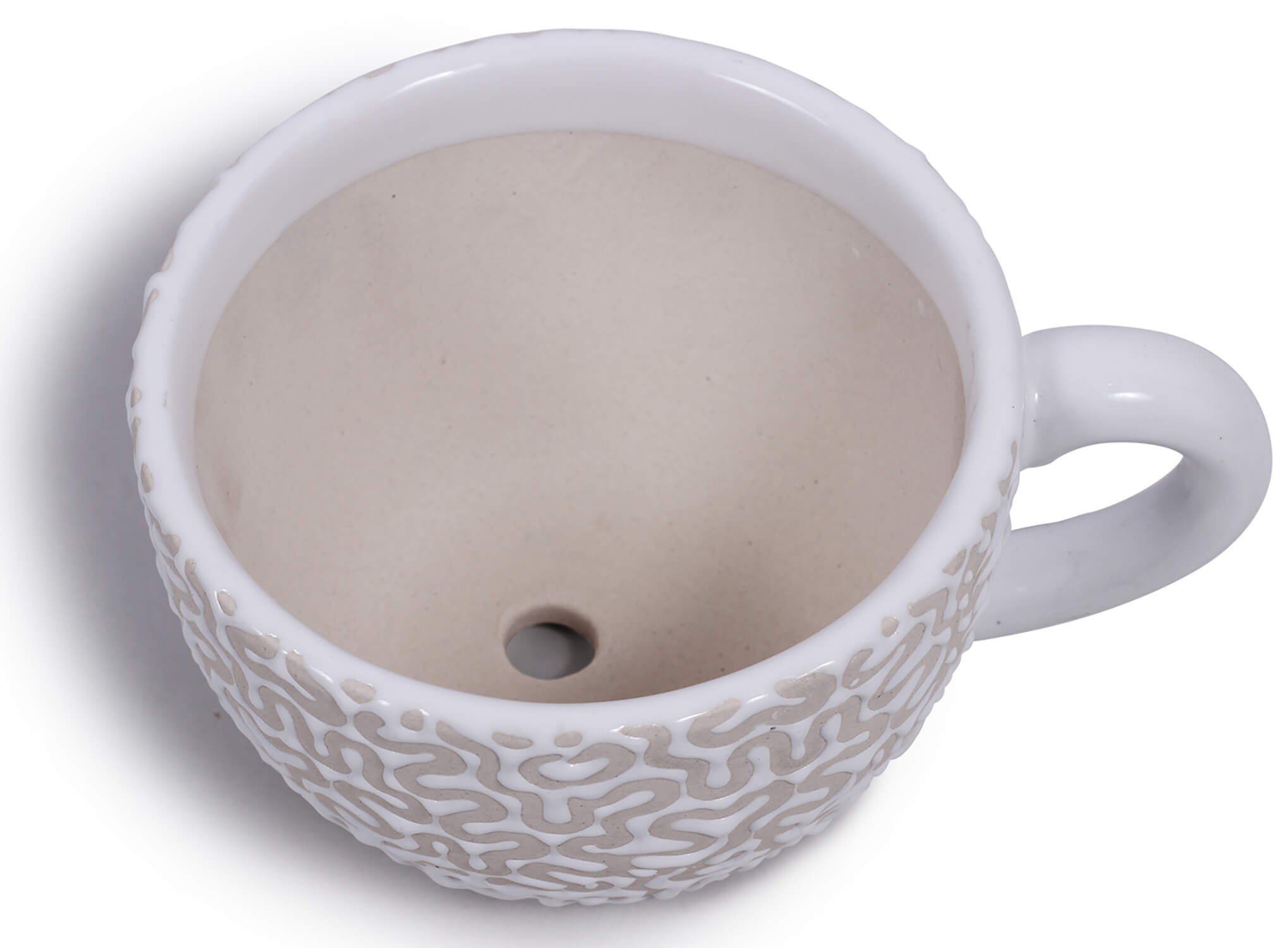 ArtistryBazaar 6"Wx4"H ceramic white cup shape texture print flower pot for indoor outdoor home and office decor
