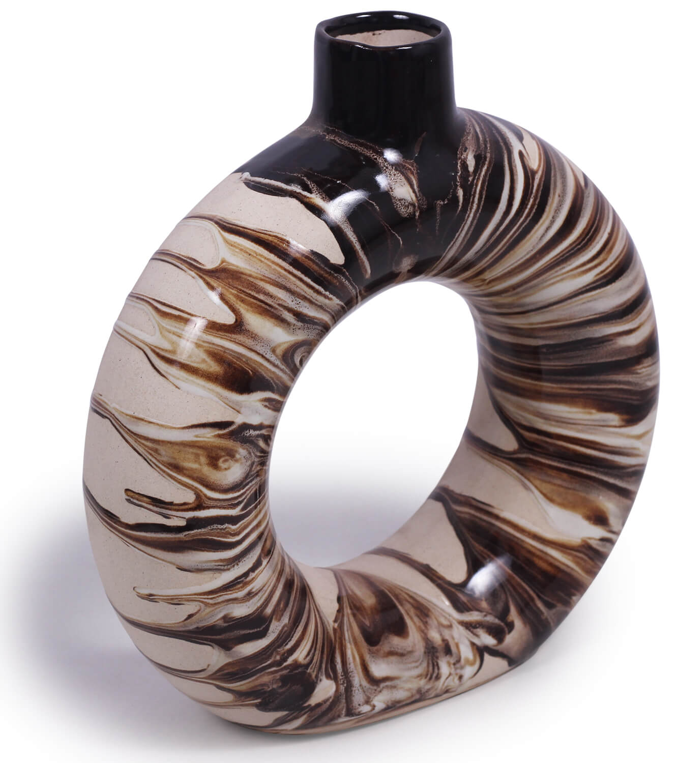 ArtistryBazaar 7.5"WX 8"H ceramic donut brown black vase for center table indoor outdoor home and office décor