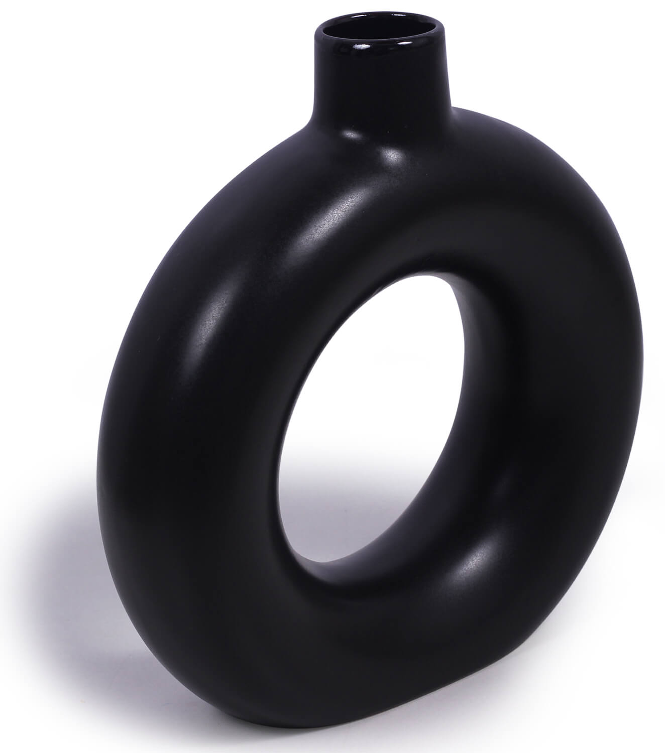 ArtistryBazaar 7.5"WX 8"H ceramic donut  black vase for center table indoor outdoor home and office décor