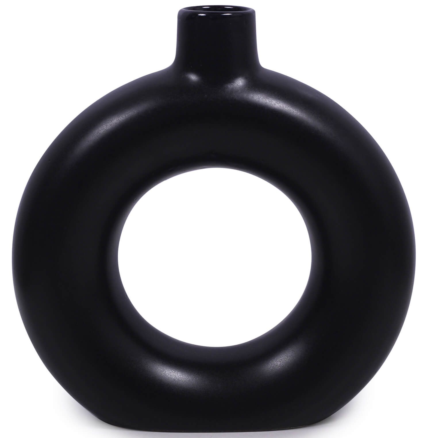 ArtistryBazaar 7.5"WX 8"H ceramic donut  black vase for center table indoor outdoor home and office décor