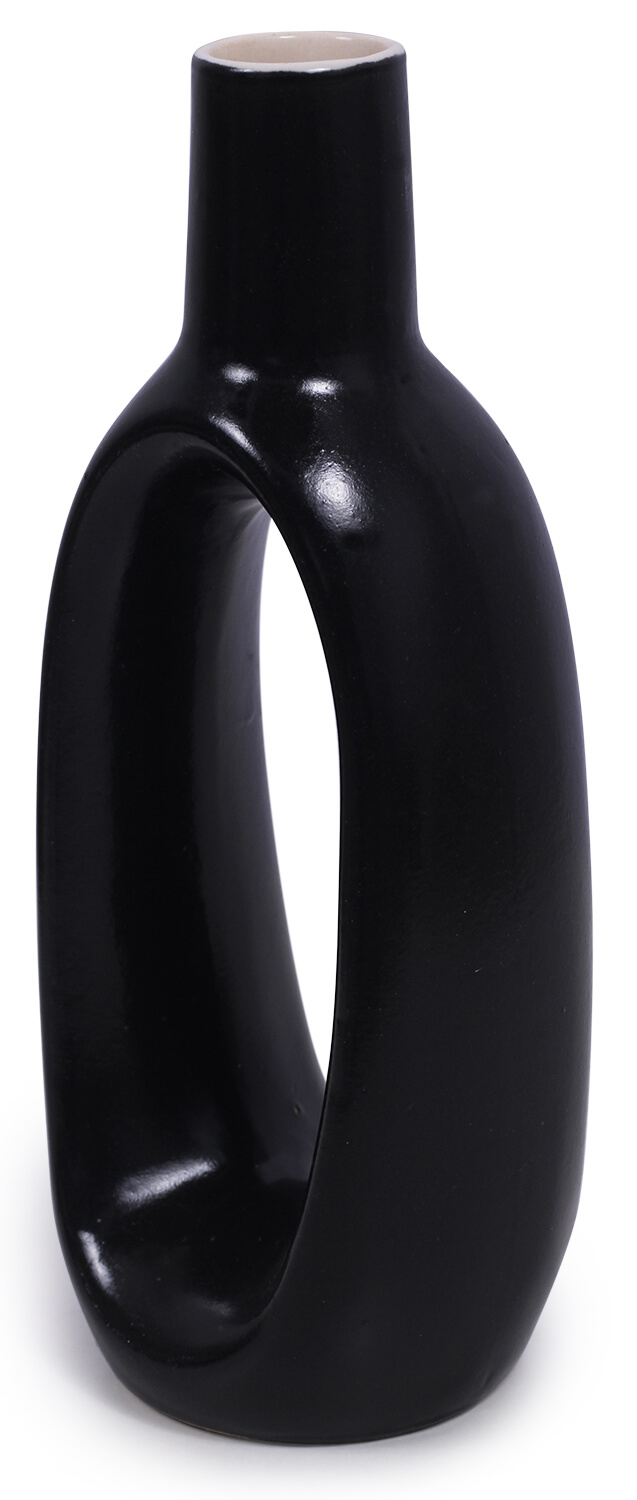 ArtistryBazaar 3"WX8.5"H ceramic black hollow straight minimalist flower vase for center table indoor outdoor home and office décor