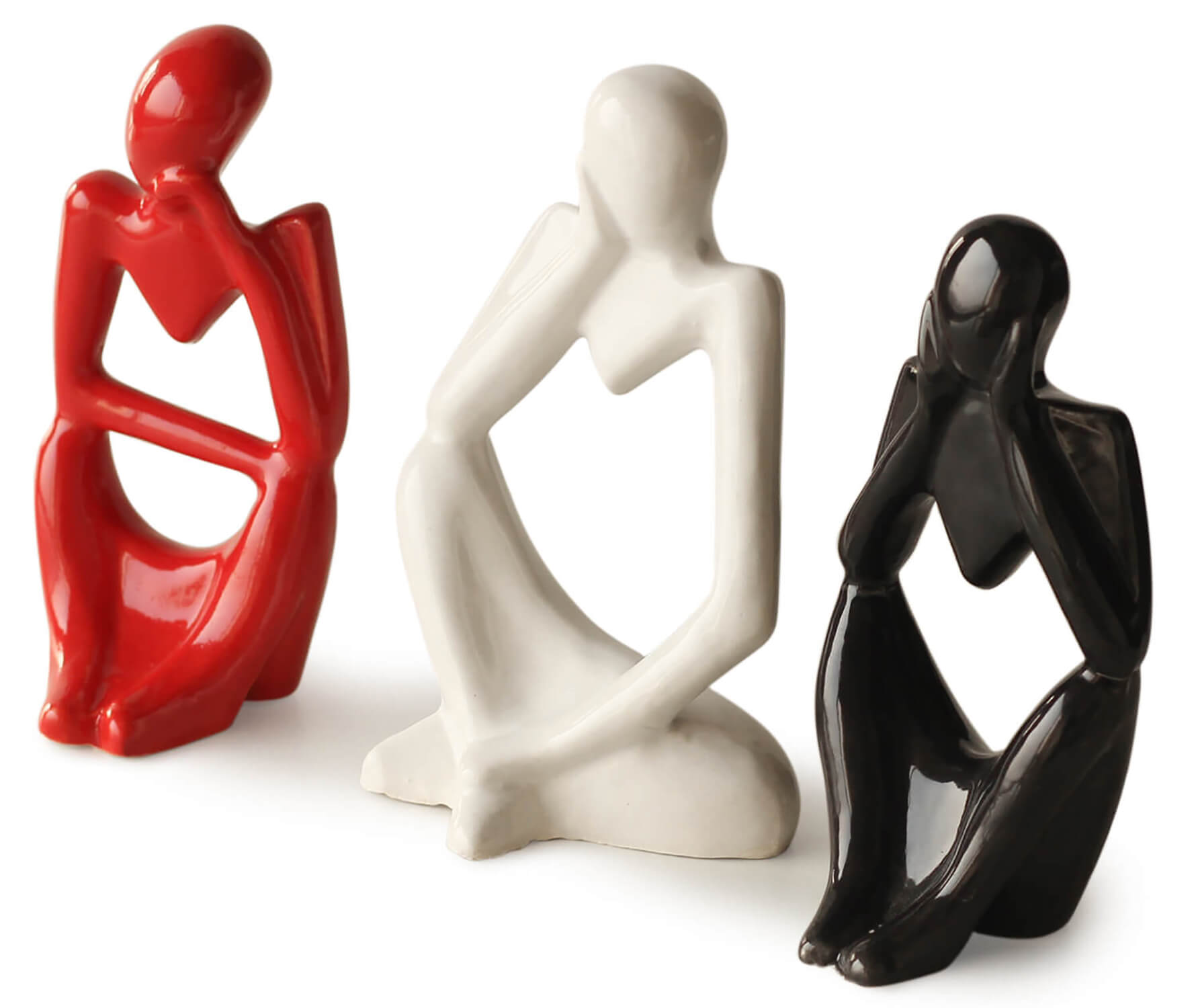 ArtistryBazaar Thinker Decoreative Statues for Home Decor (Pack of 3, Black, Red & White)