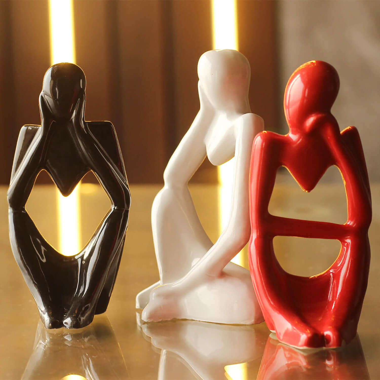 ArtistryBazaar Thinker Decoreative Statues for Home Decor (Pack of 3, Black, Red & White)