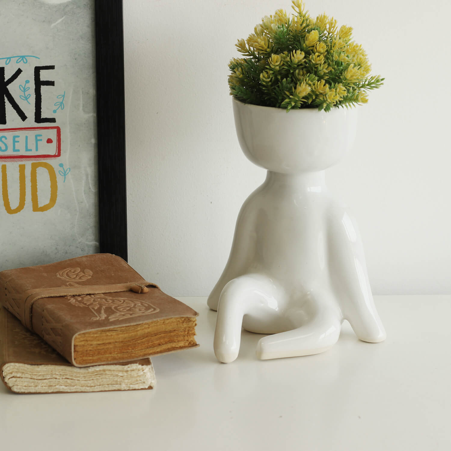 ArtistryBazaar  Ceramic Succulent Flower Pot Dining Table Decor People Flower Pot Indoor Plants Face Flower Pot Office Desk Decor Statue Planter Greenery White Potted Plant Ceramics Desktop