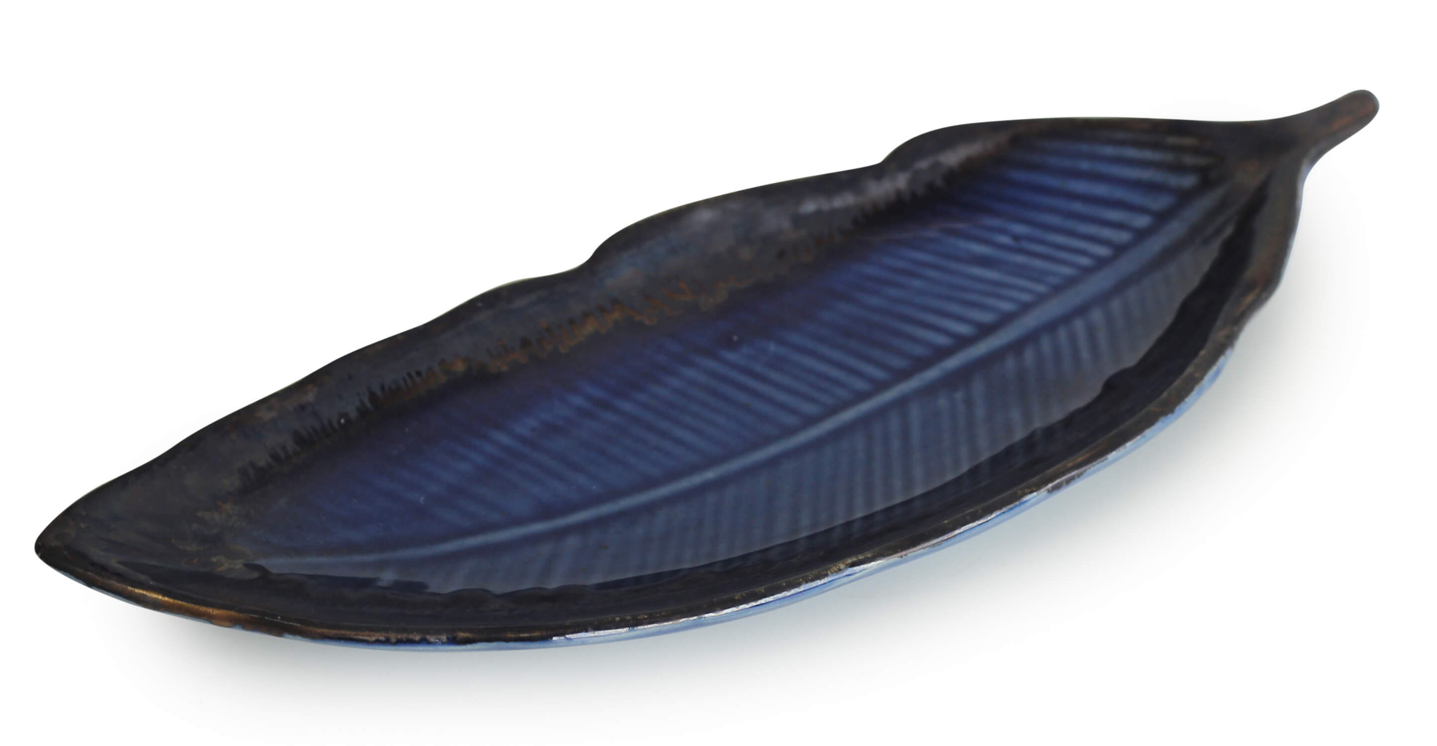ArtistryBazaarPremium Ceramic Snacks Platter-Large Size-12 Inches Designer Handmade Feather Leaf Serving Plate Party Snacks PlatterMicrowave Safe, Oven Safe