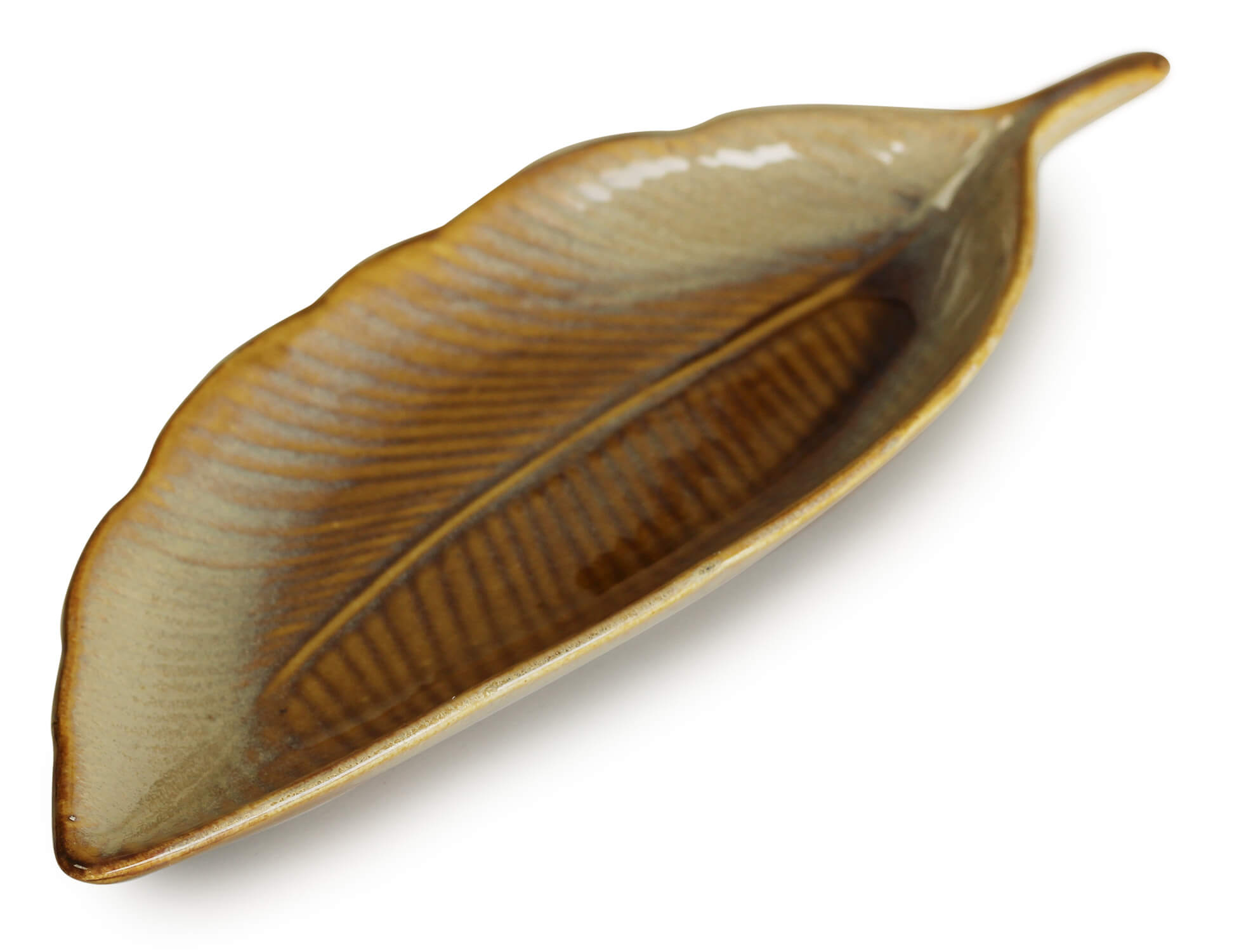 ArtistryBazaar Premium Ceramic Designer Handmade Feather Leaf Shaped Snacks Platter Large Size-12 Inches For Party, Microwave Safe, Oven Safe