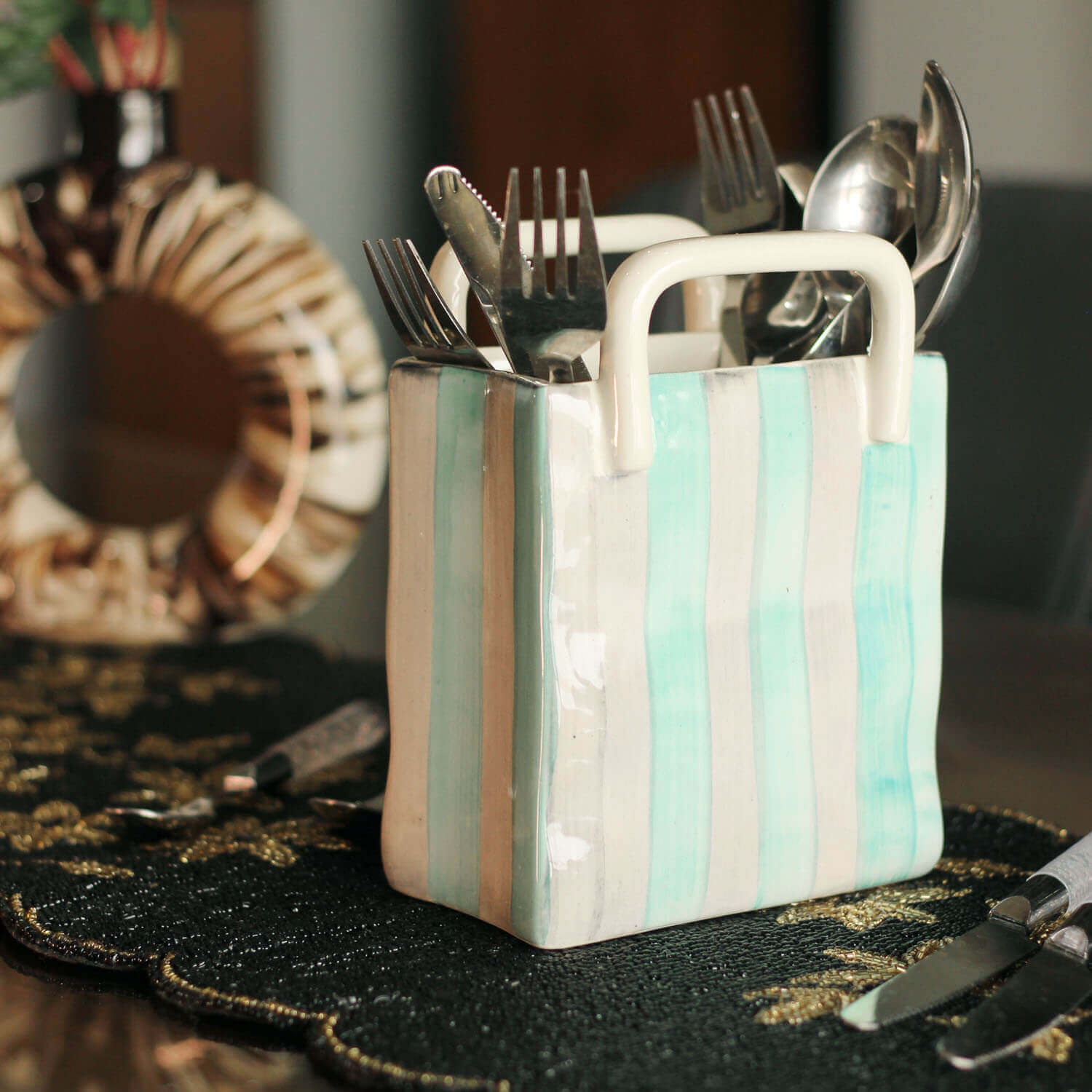 ArtistryBazaar Ceramic Cutlery Holder and Pen Holder with fine Finishing