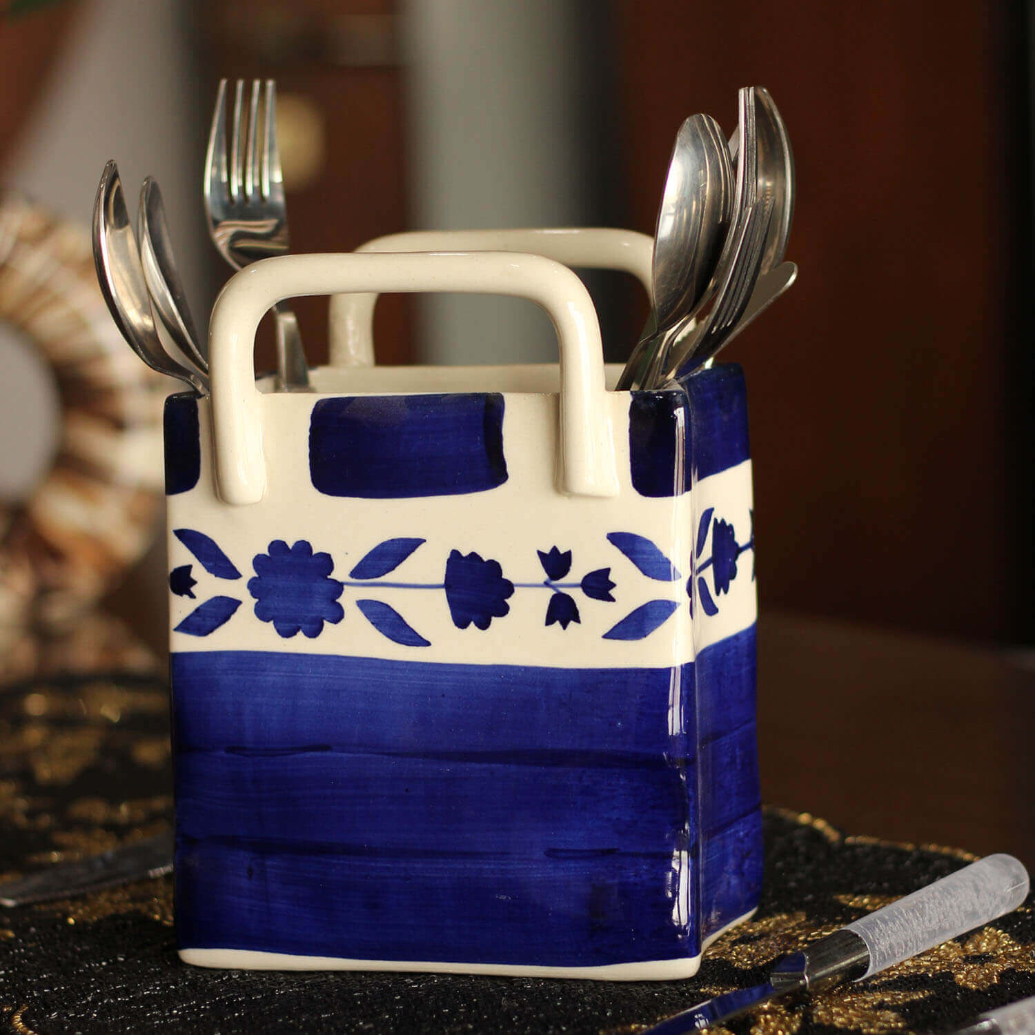 ArtistryBazaar Ceramic Cutlery Holder | Pen Holder | Pencil Holder | Brush Holder | Multipurpose Basket, Handcrafted,