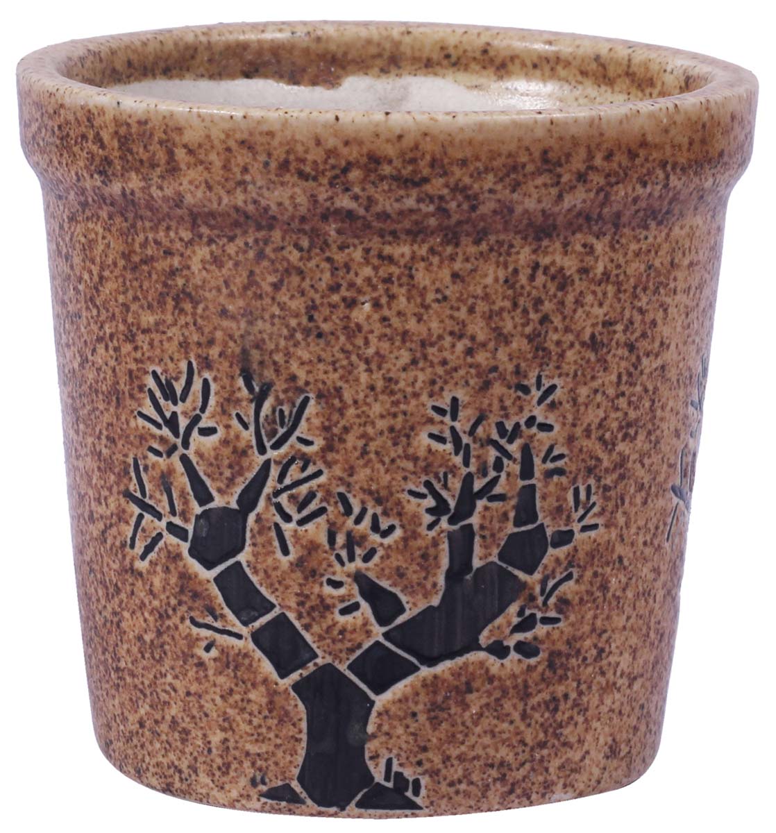 Wholesale Round Ceramic Planter - Hand Painted Sandy Brown & Black With Mottled / Marble Finish & Trees Motifs - Drainage Hole – Buy Bulk Garden / Patio / Outdoor / Indoor Décor Accessories