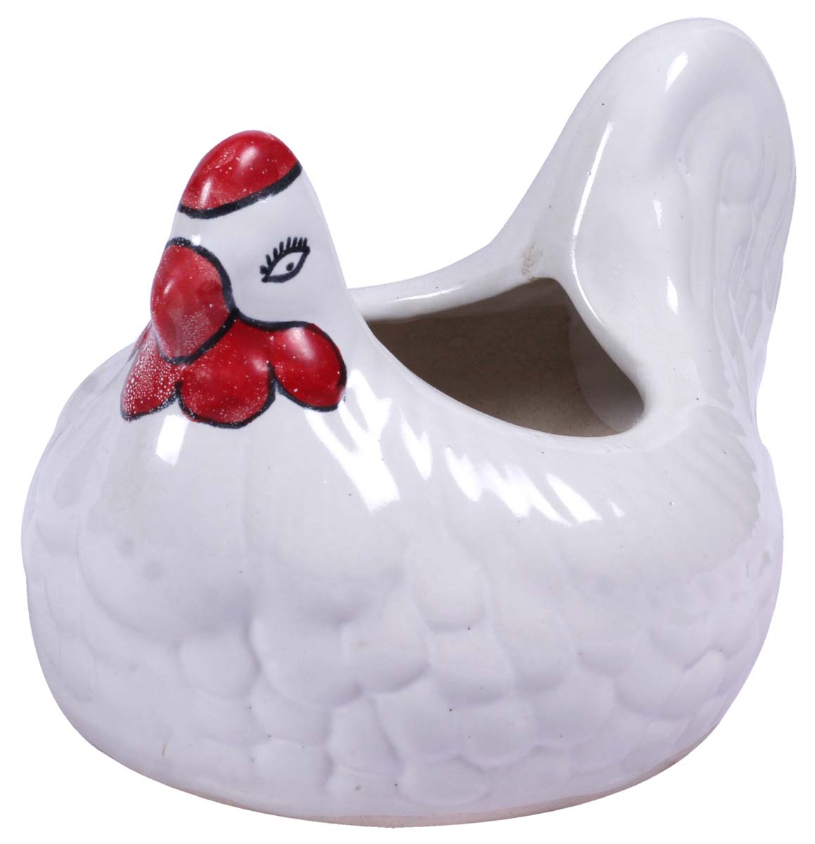 Wholesale Hen Shaped Ceramic Planter – Hand Painted White Red & Black - Drainage Hole – Buy Bulk Garden / Patio / Outdoor / Indoor Décor Accessories