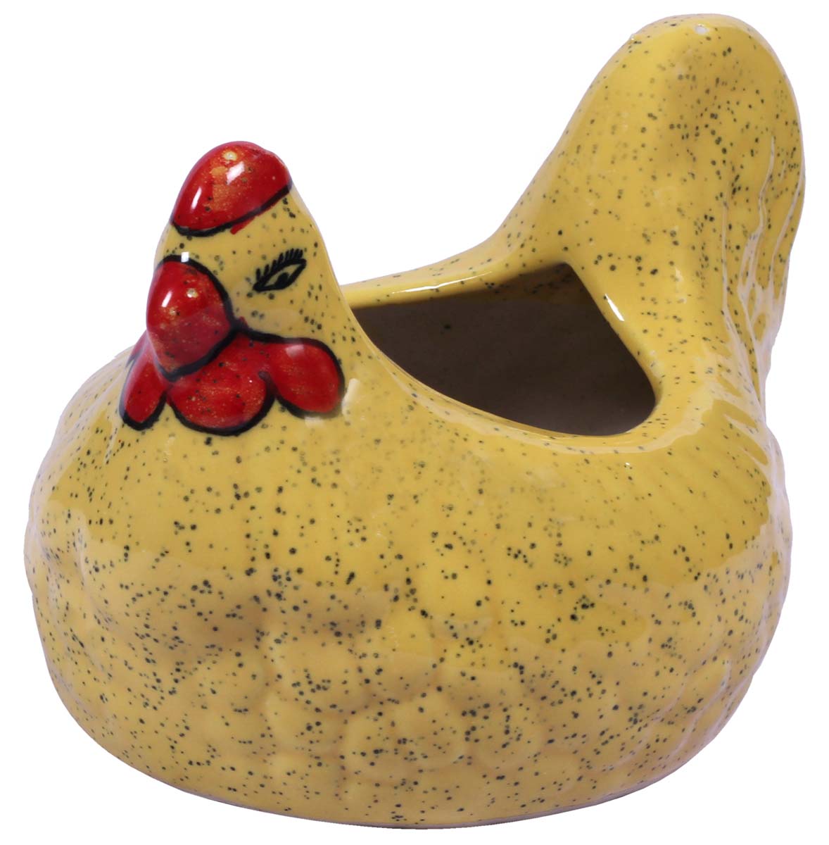Wholesale Hen Shaped Ceramic Planter – Hand Painted Yellow Red & Black With Mottled / Marble Finish - Drainage Hole – Buy Bulk Garden / Patio / Outdoor / Indoor Décor Accessories