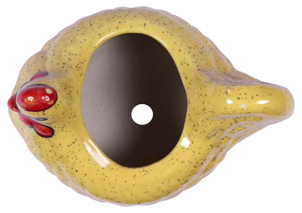 Wholesale Hen Shaped Ceramic Planter – Hand Painted Yellow Red & Black With Mottled / Marble Finish - Drainage Hole – Buy Bulk Garden / Patio / Outdoor / Indoor Décor Accessories