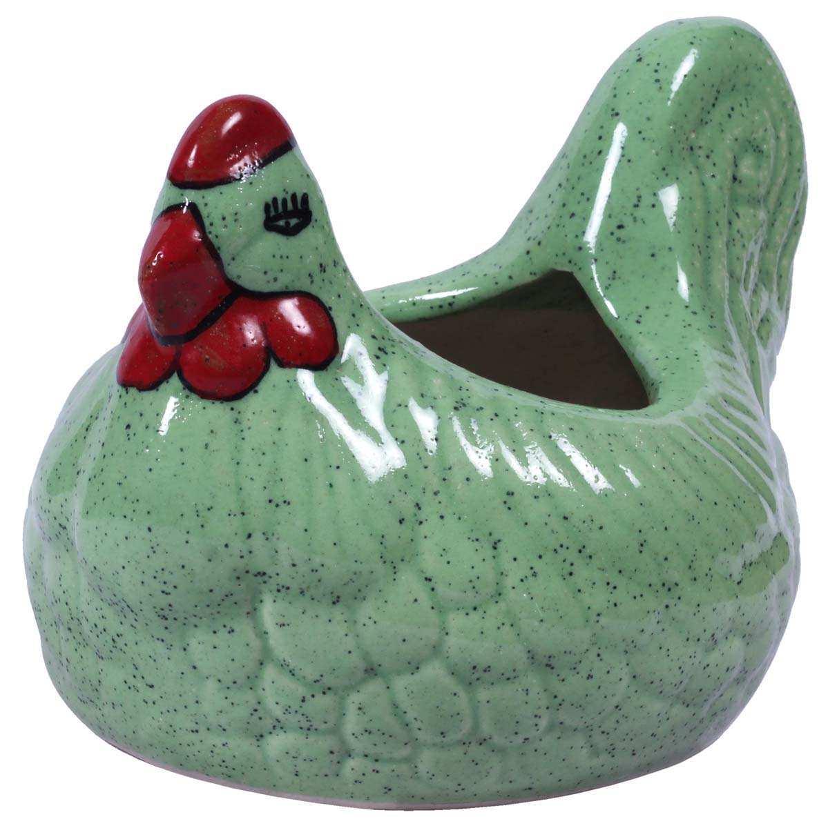Wholesale Hen Shaped Ceramic Planter – Hand Painted Kiwi Green Red With Mottled / Marble Finish - Drainage Hole – Buy Bulk Garden / Patio / Outdoor / Indoor Décor Accessories